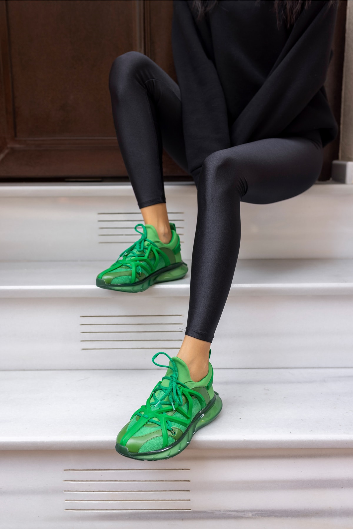 Boey Kadin Yeşil Dalgiç Kumaş Detay Sneaker