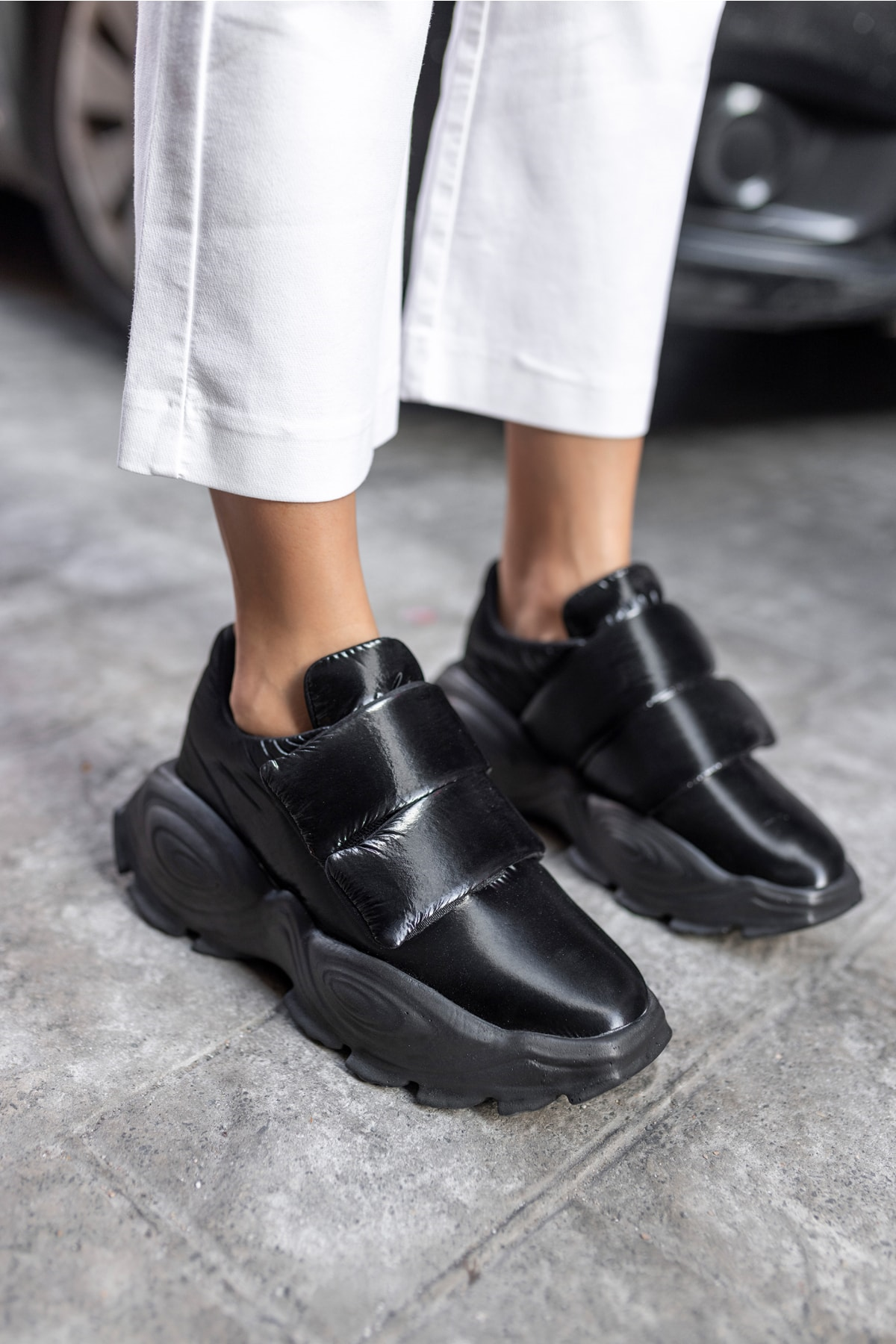 Populare Kadın Siyah Parasut Kumaş Sneaker