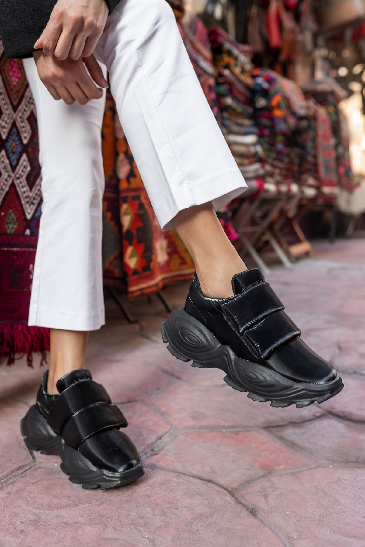 Populare Kadın Siyah Parasut Kumaş Sneaker