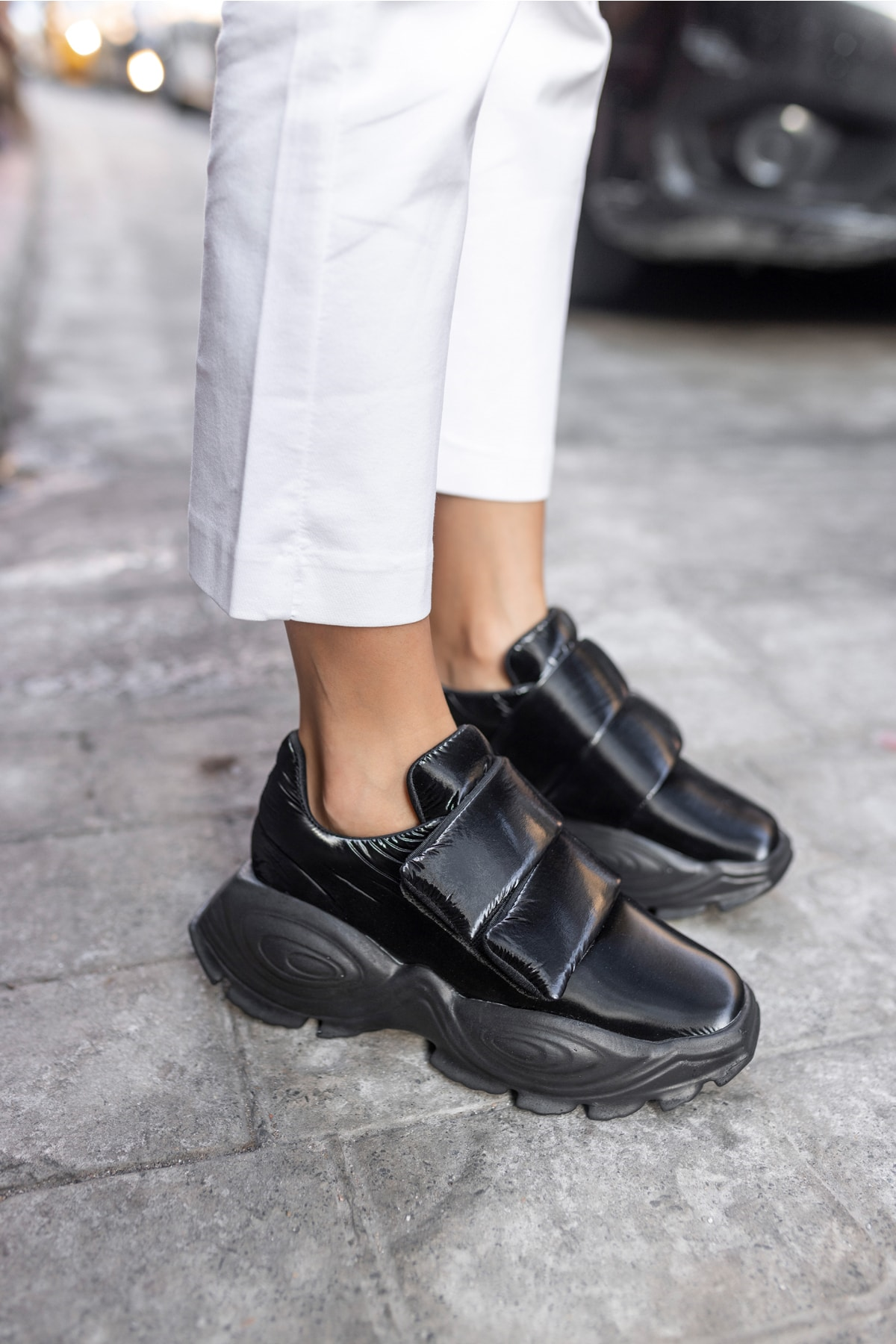 Populare Kadın Siyah Parasut Kumaş Sneaker