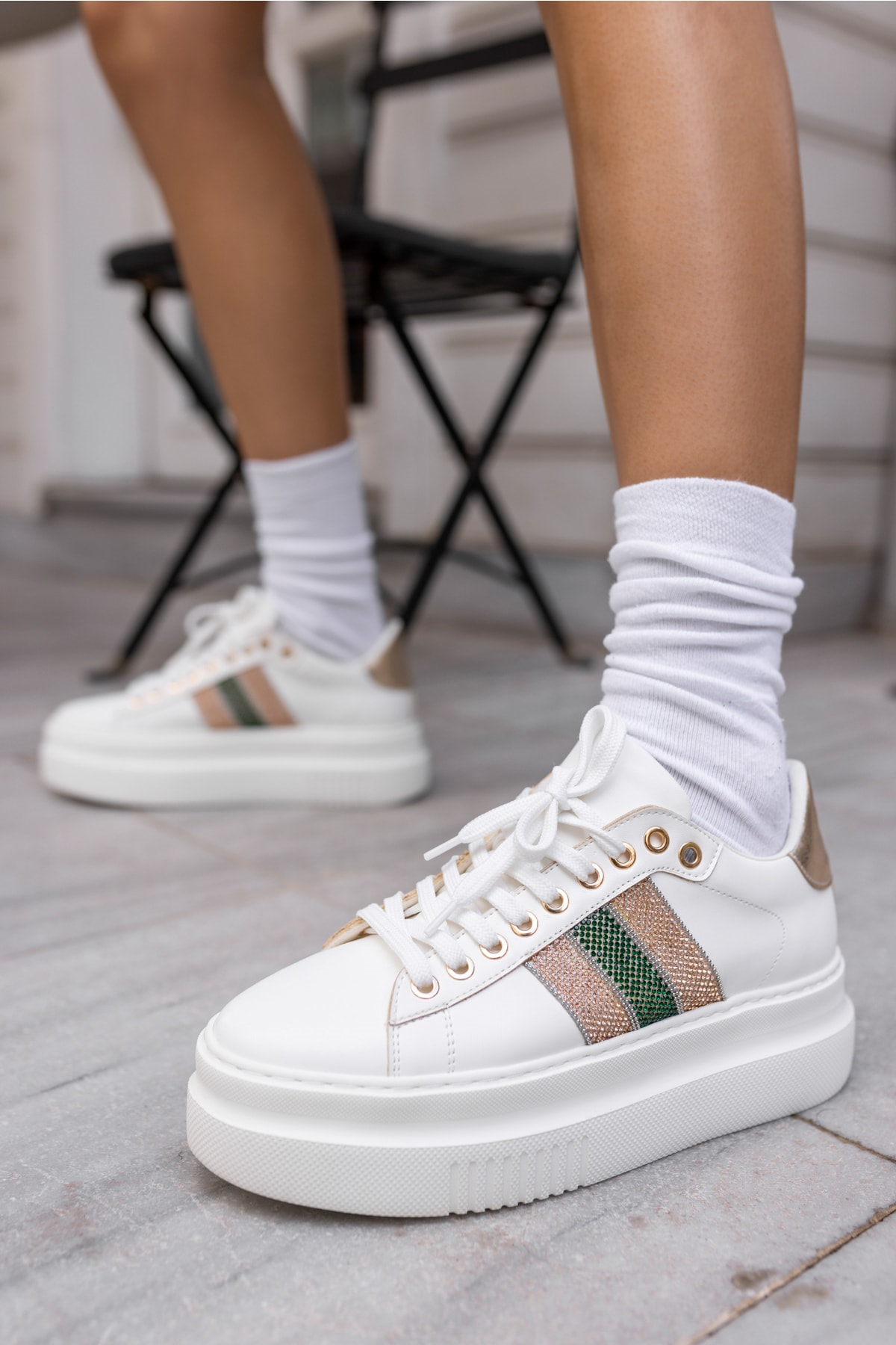 Zanıolo Kadın Beyaz Taş Detay Sneaker