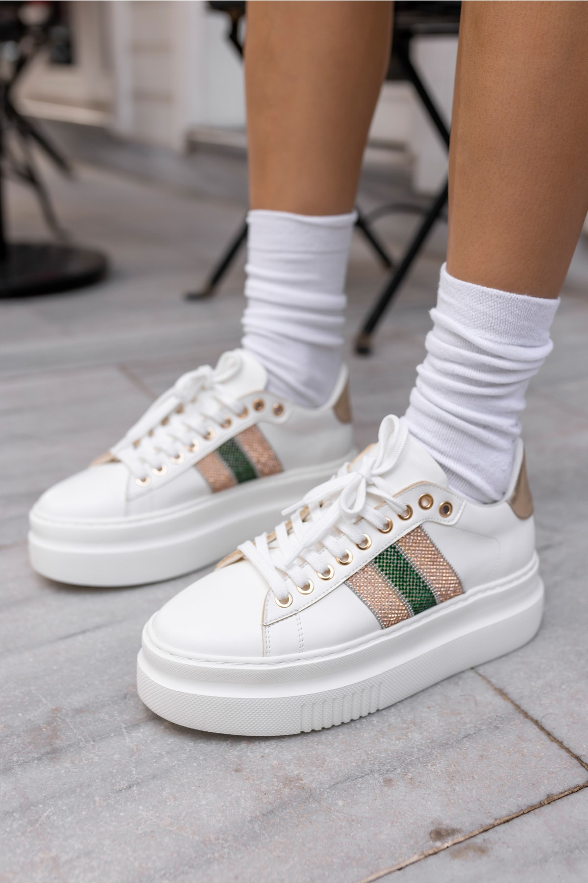 Zanıolo Kadın Beyaz Taş Detay Sneaker