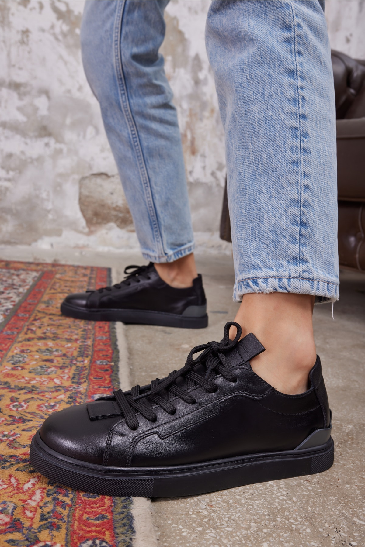 Junya Kadın Siyah Gercek Deri Sneaker
