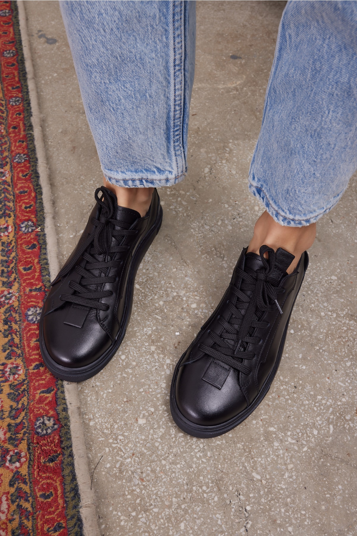 Junya Kadın Siyah Gercek Deri Sneaker