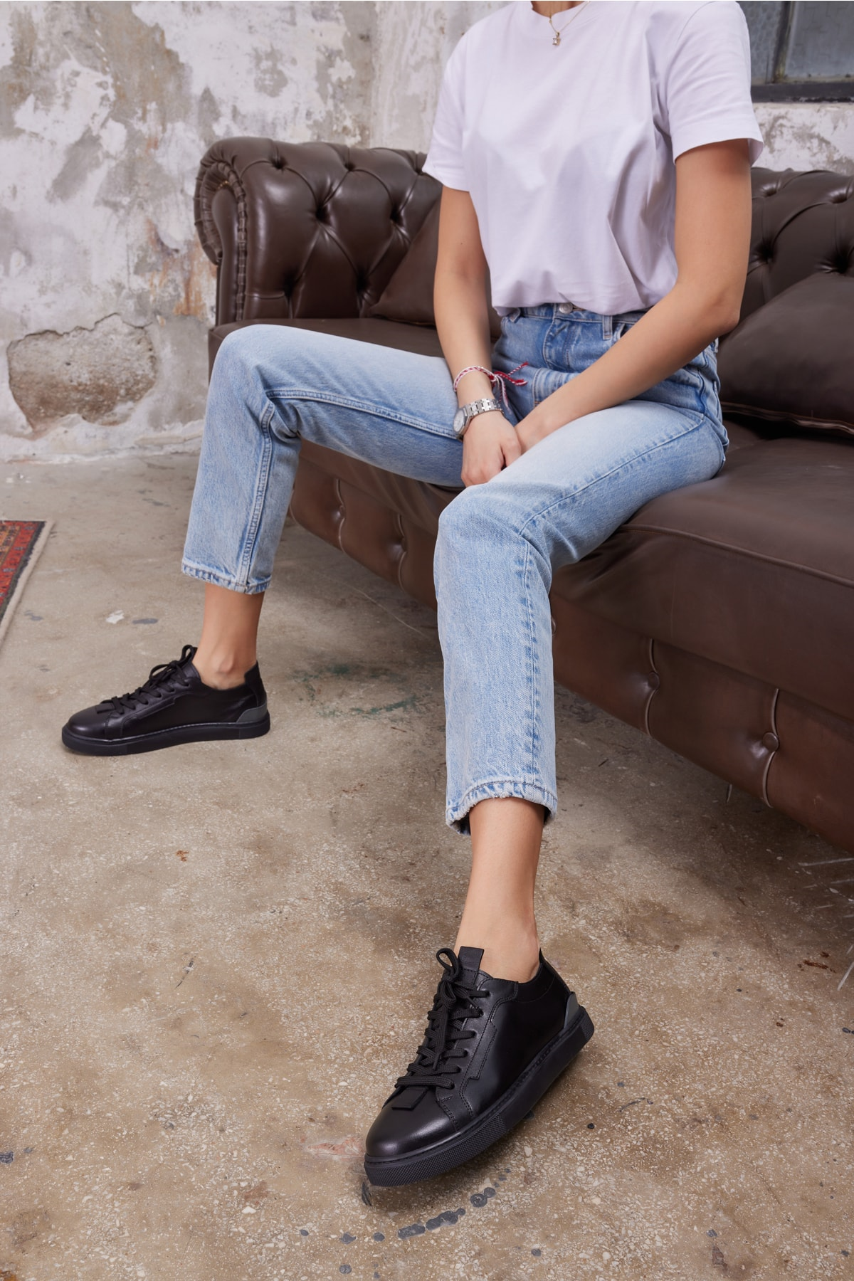 Junya Kadın Siyah Gercek Deri Sneaker