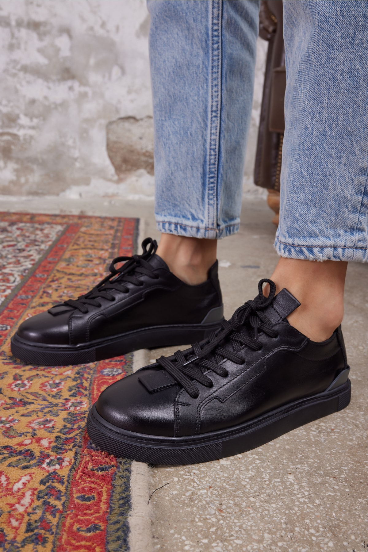 Junya Kadın Siyah Gercek Deri Sneaker