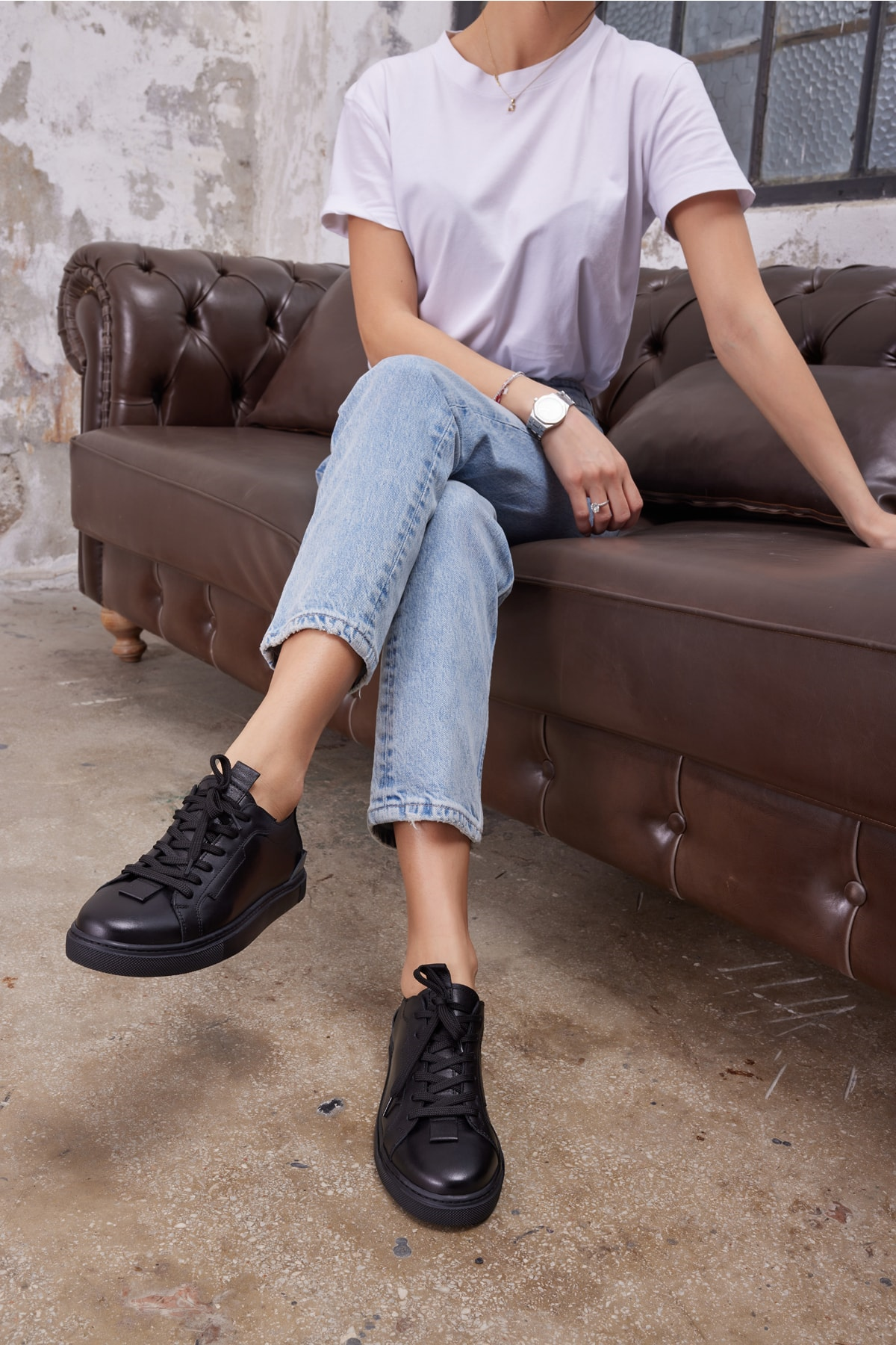 Junya Kadın Siyah Gercek Deri Sneaker