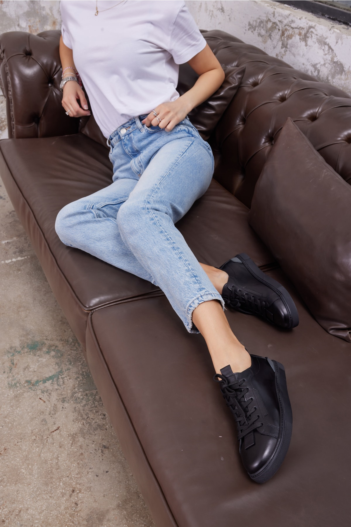 Junya Kadın Siyah Gercek Deri Sneaker