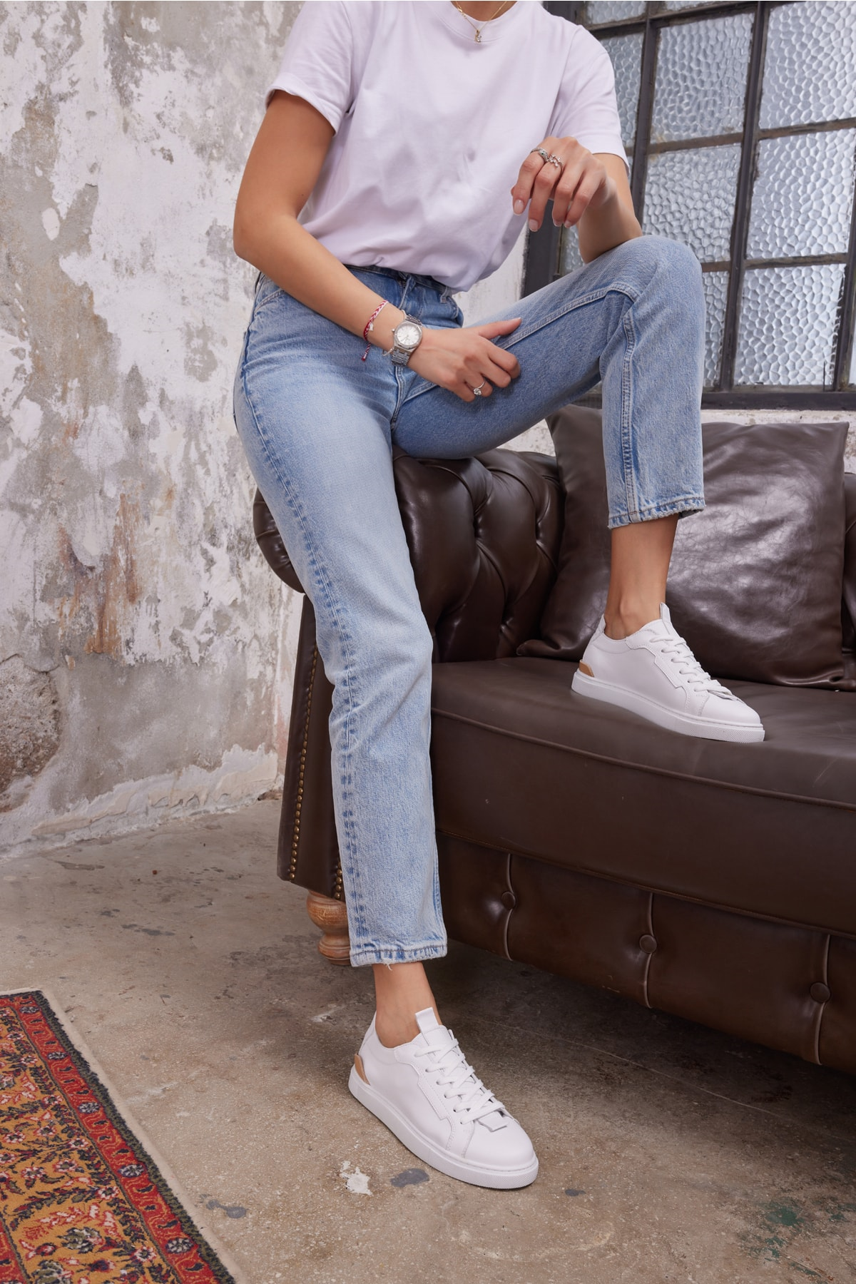 Junya Kadin Beyaz Gercek Deri Sneaker