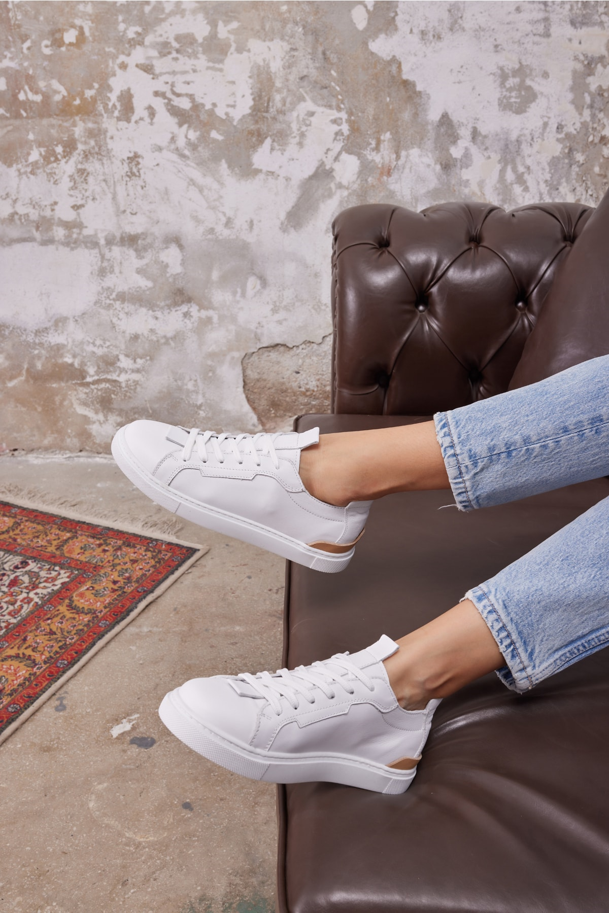 Junya Kadin Beyaz Gercek Deri Sneaker