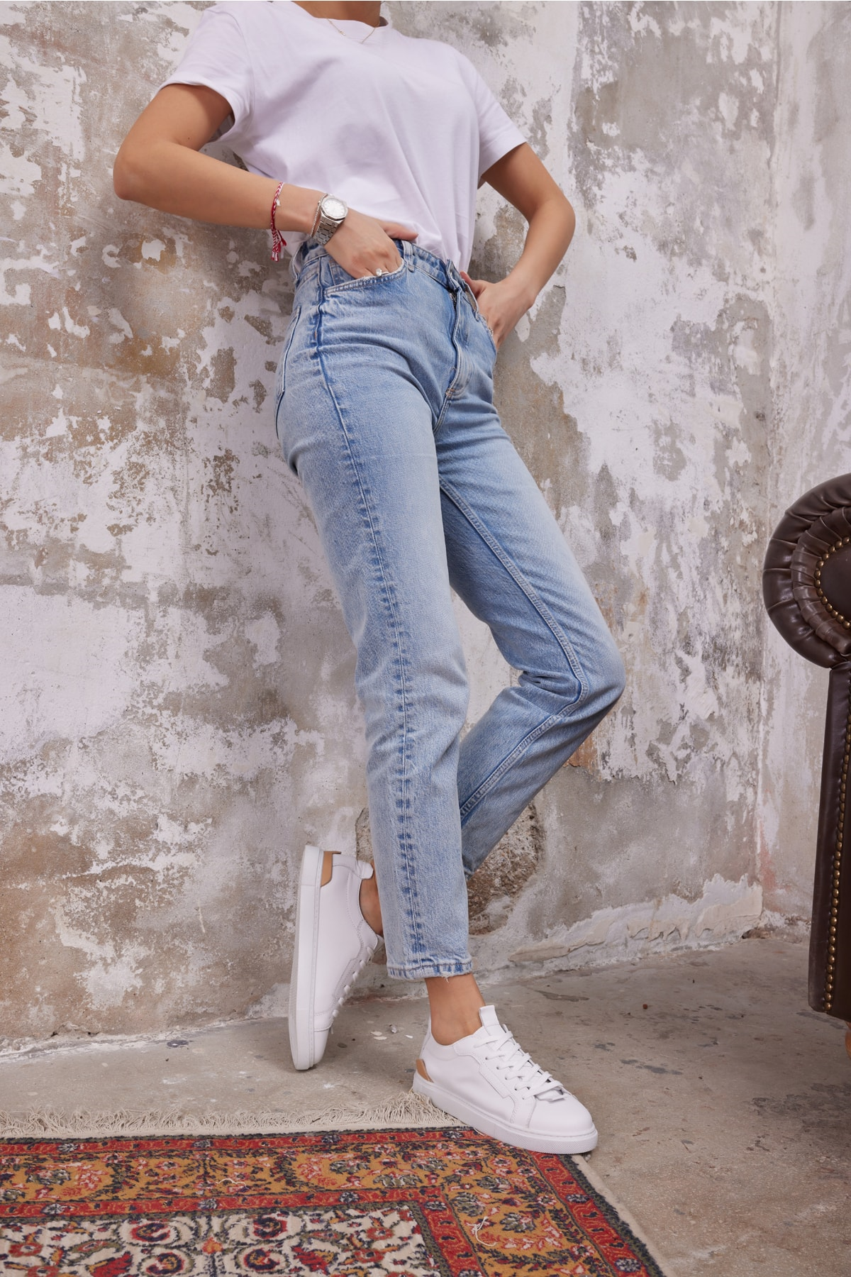 Junya Kadin Beyaz Gercek Deri Sneaker