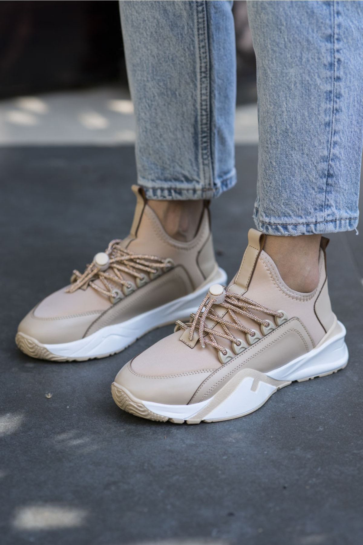 Salva Kadin Bej Scuba Kumaş Taş Detay Sneaker
