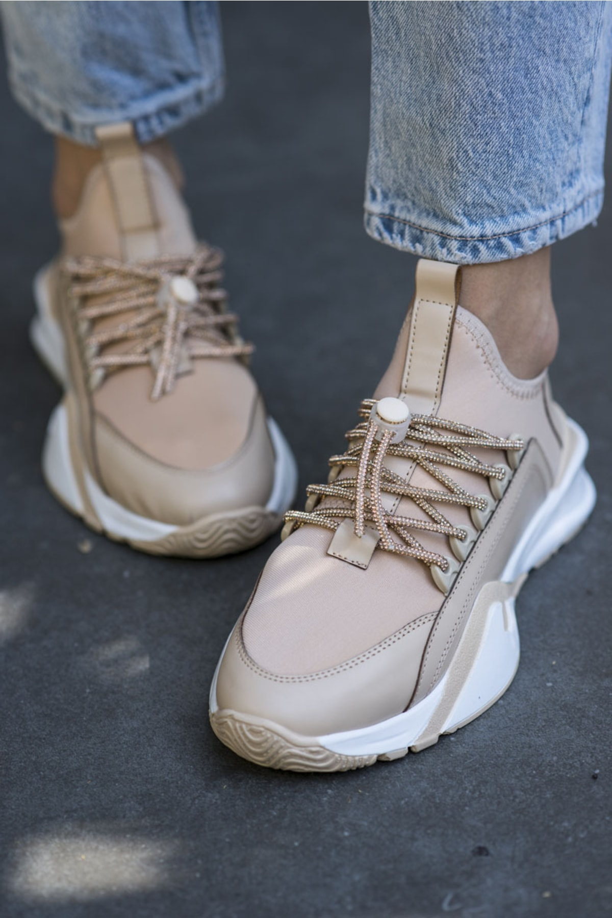 Salva Kadin Bej Scuba Kumaş Taş Detay Sneaker