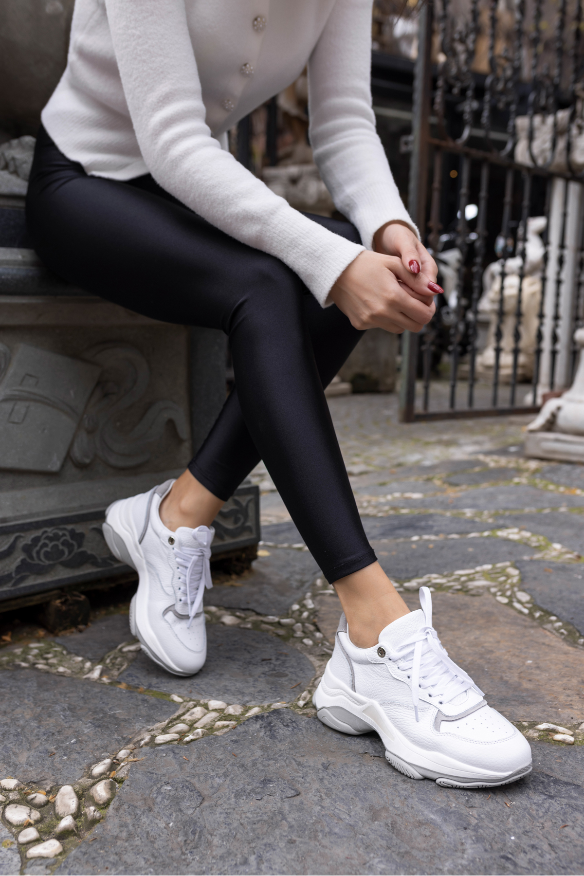 OLİVİA KADİN BEYAZ GERCEK DERİ 5 CM TABAN SNEAKER