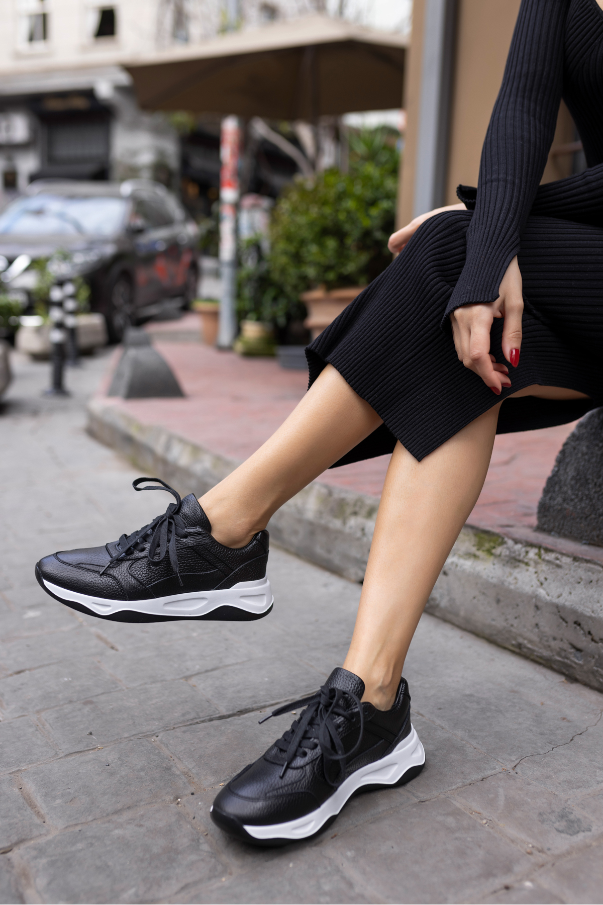 FAİNN KADİN SİYAH GERCEK DERİ EVA TABANLİ SNEAKER