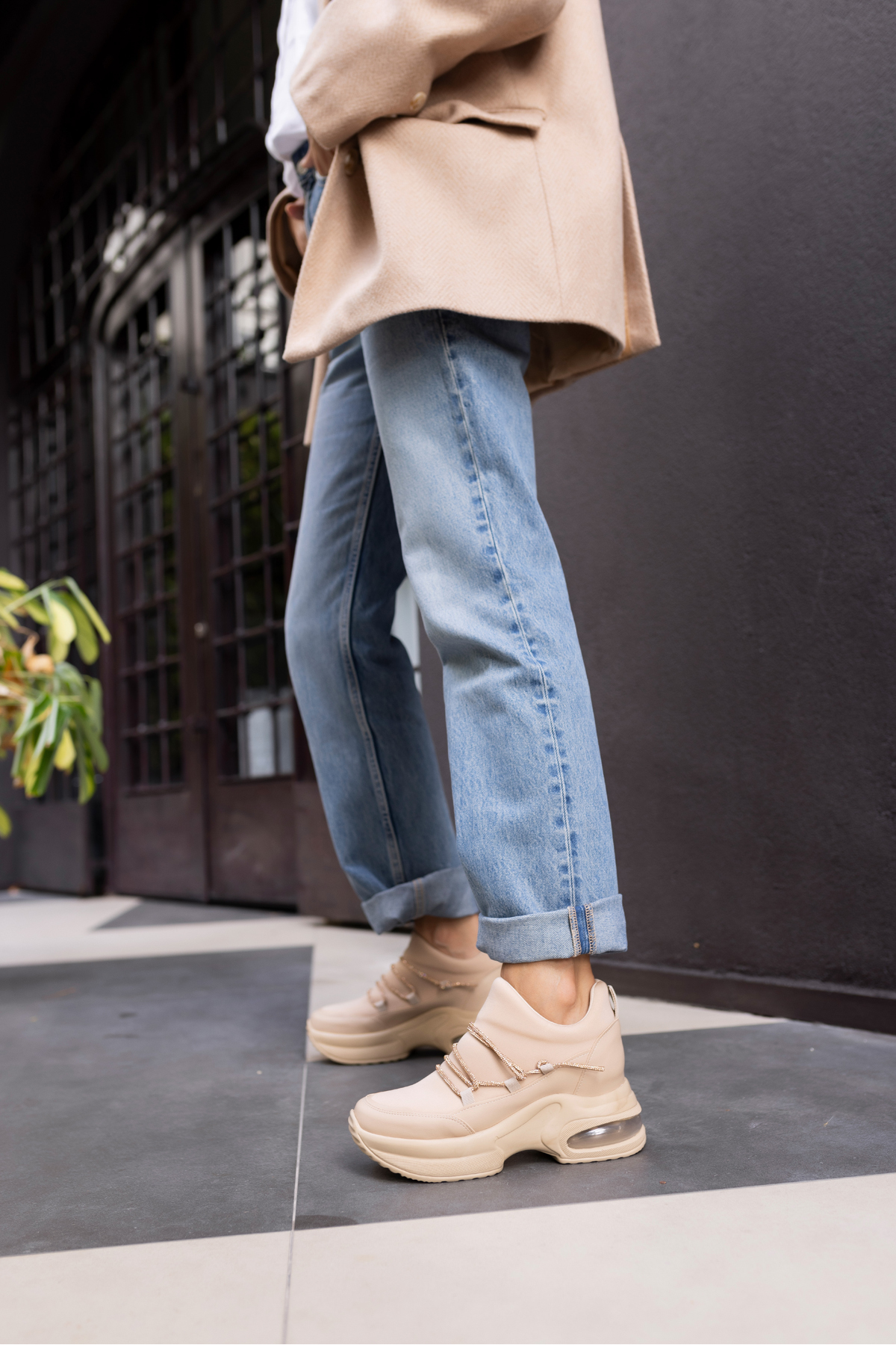 AİRLU KADIN BEJ TAŞLİ GIZLI TOPUKLU SNEAKER