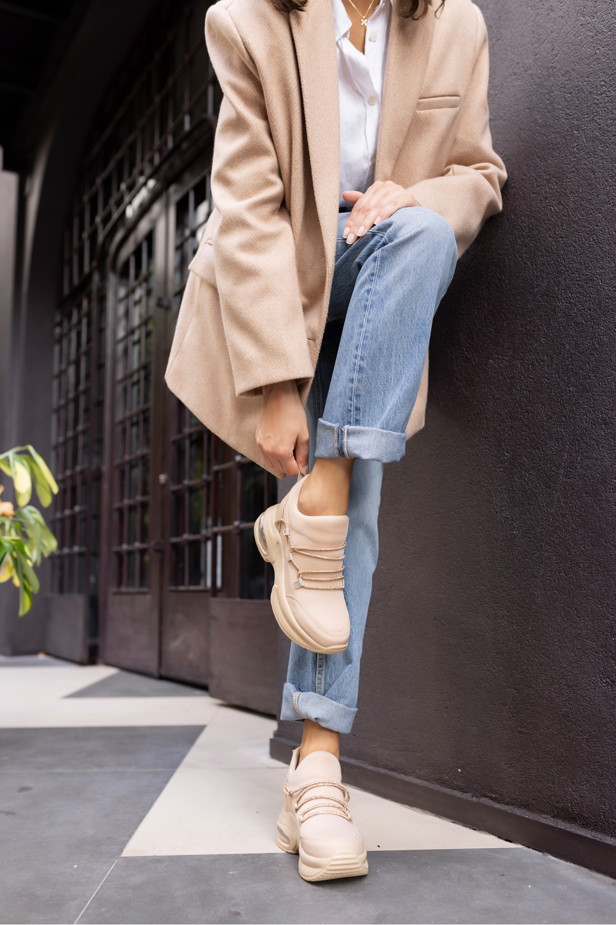 AİRLU KADIN BEJ TAŞLİ GIZLI TOPUKLU SNEAKER