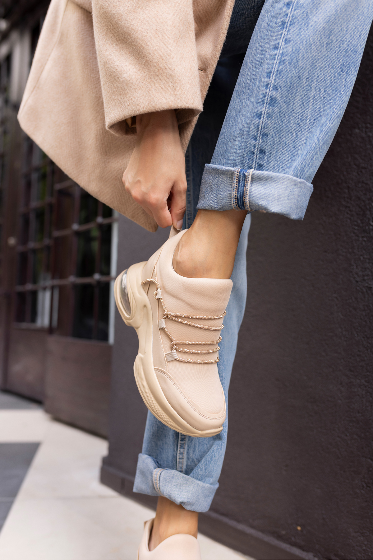 AİRLU KADIN BEJ TAŞLİ GIZLI TOPUKLU SNEAKER