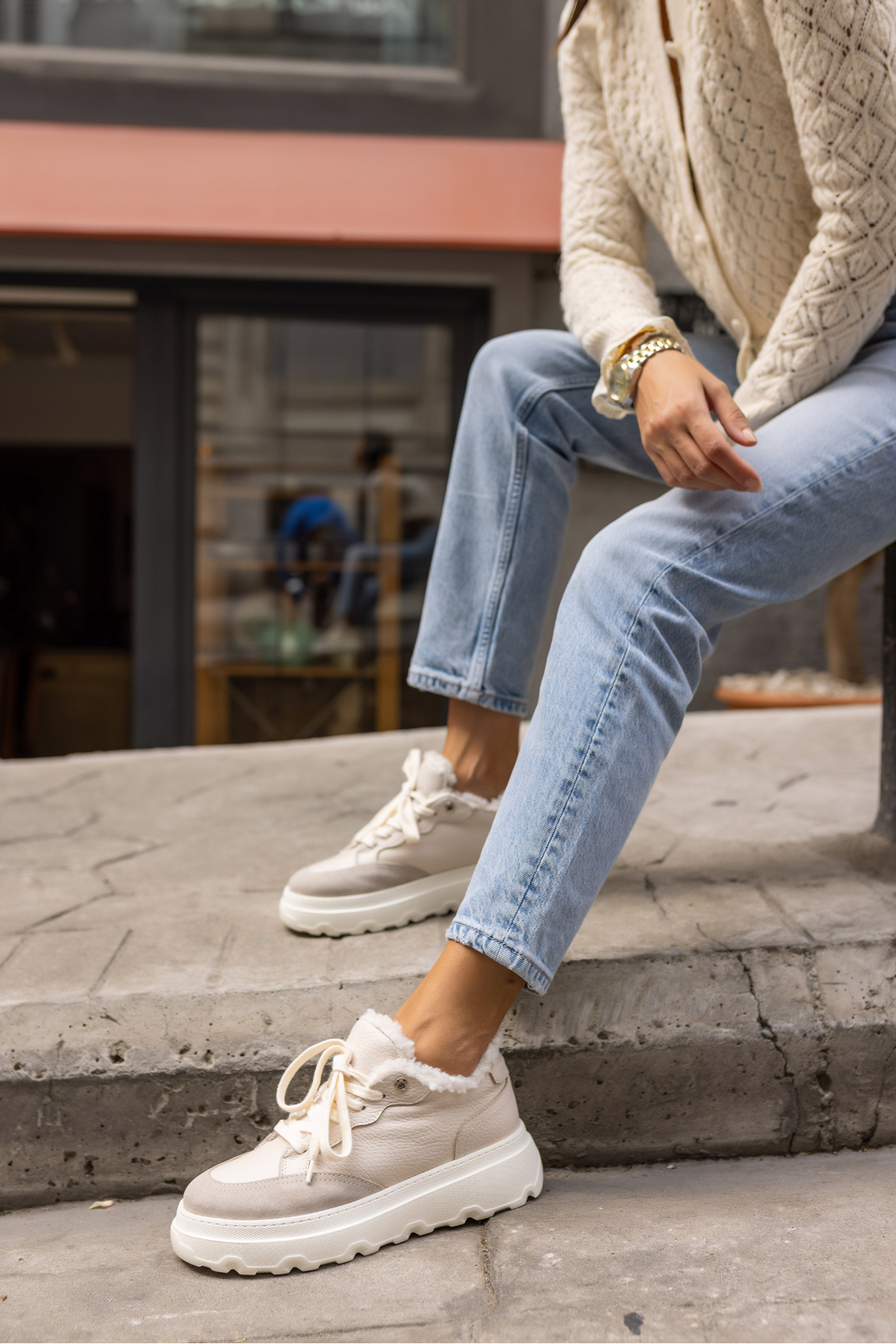 KEDDY KADİN BEJ GERCEK DERİ EVA TABAN SNEAKER