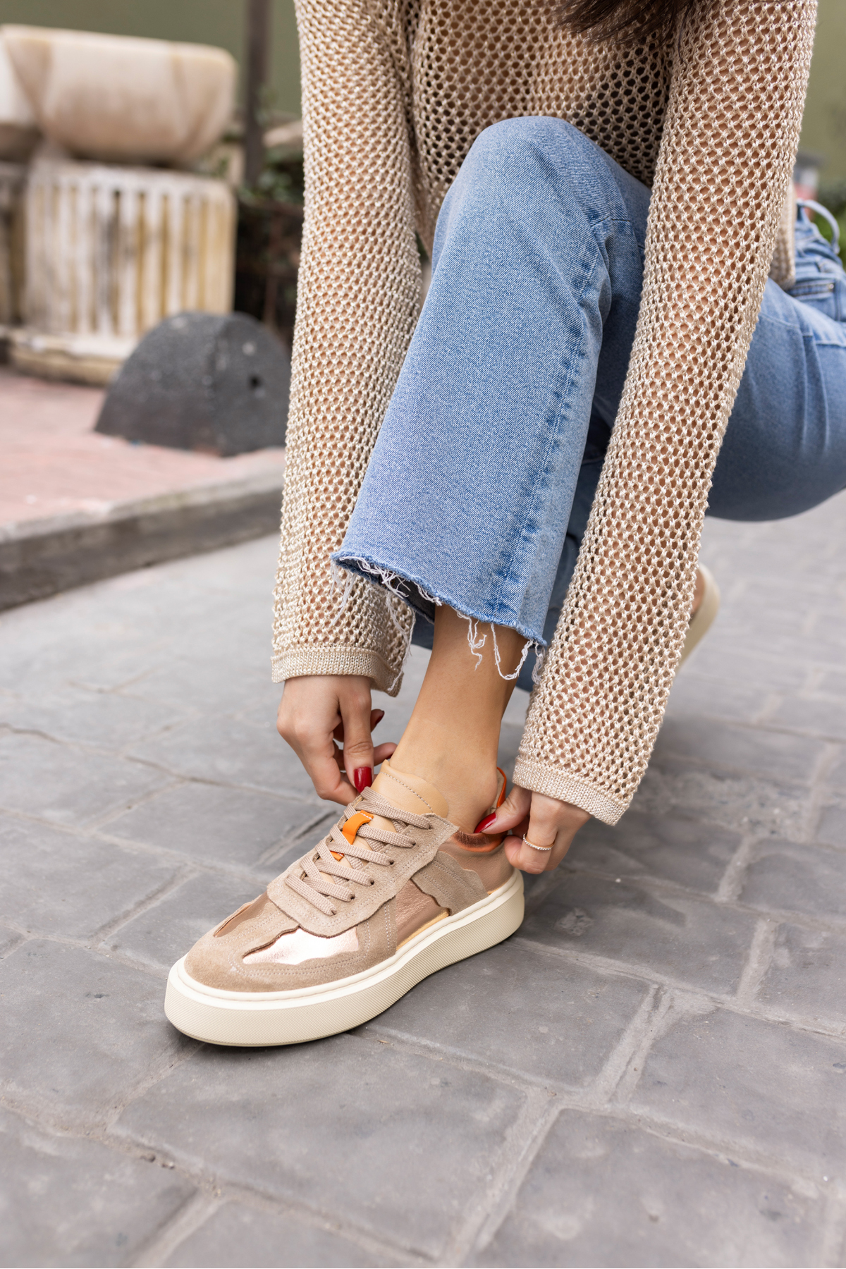 BLOOM KADİN TUTUN SUET ROSE GARNILI GERCEK DERİ EVA TABAN SNEAKER