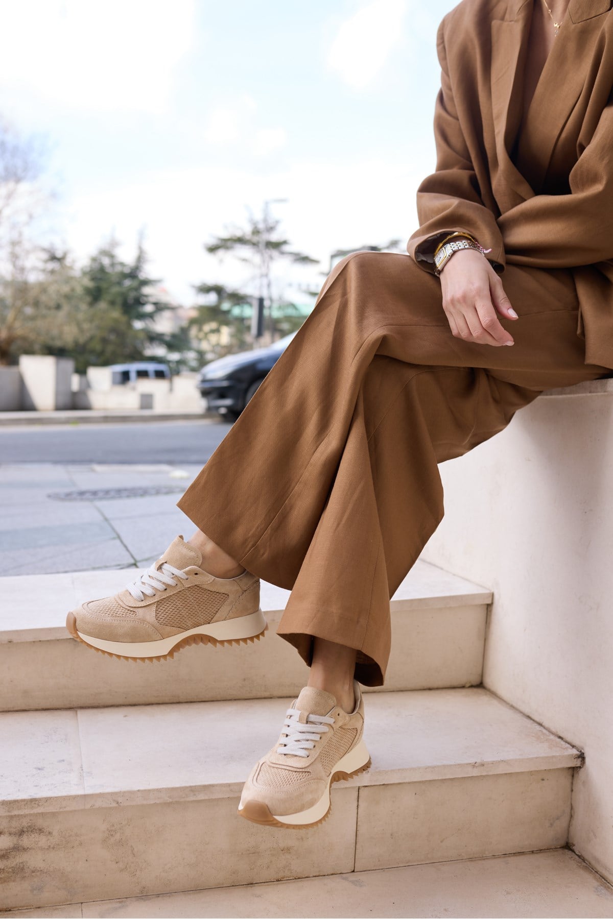 PELLUNA KADİN BEJ BISCUVİ GERCEK DERİ SUET SNEAKER