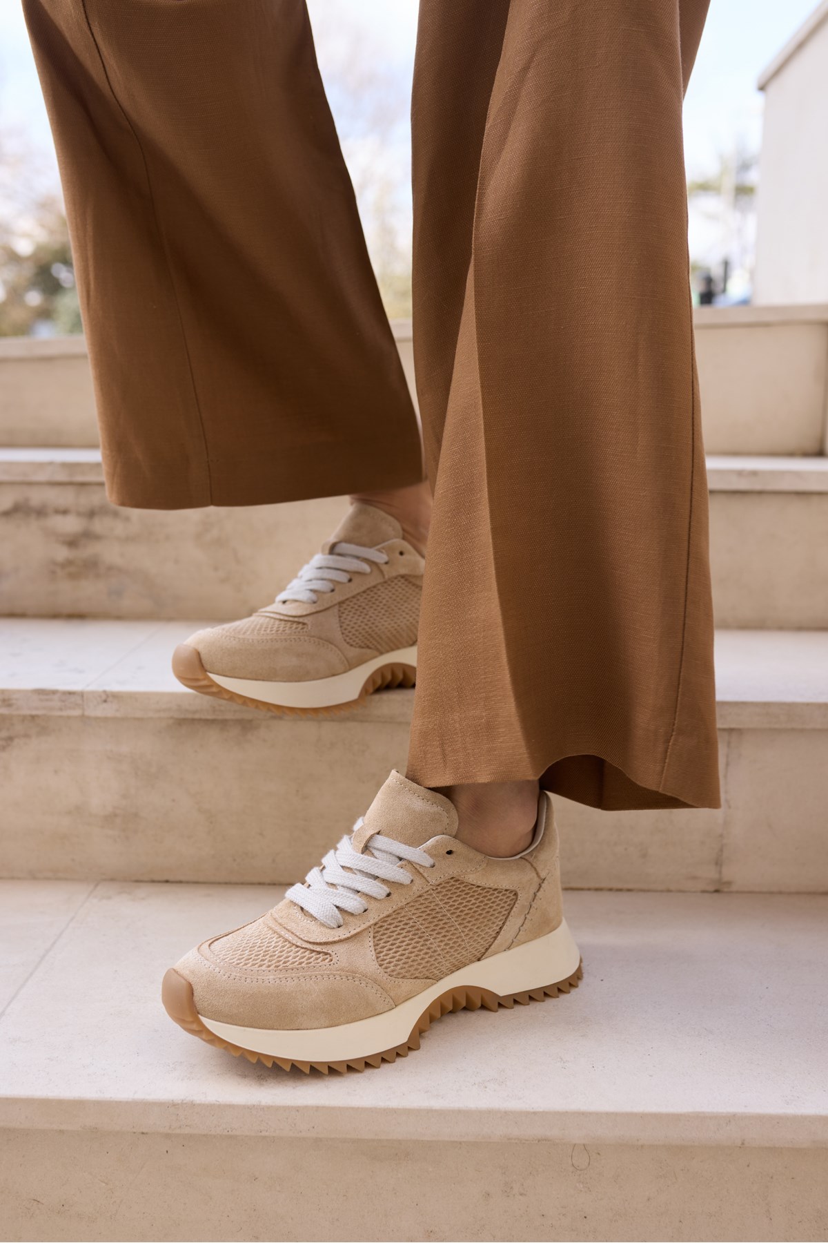 PELLUNA KADİN BEJ BISCUVİ GERCEK DERİ SUET SNEAKER