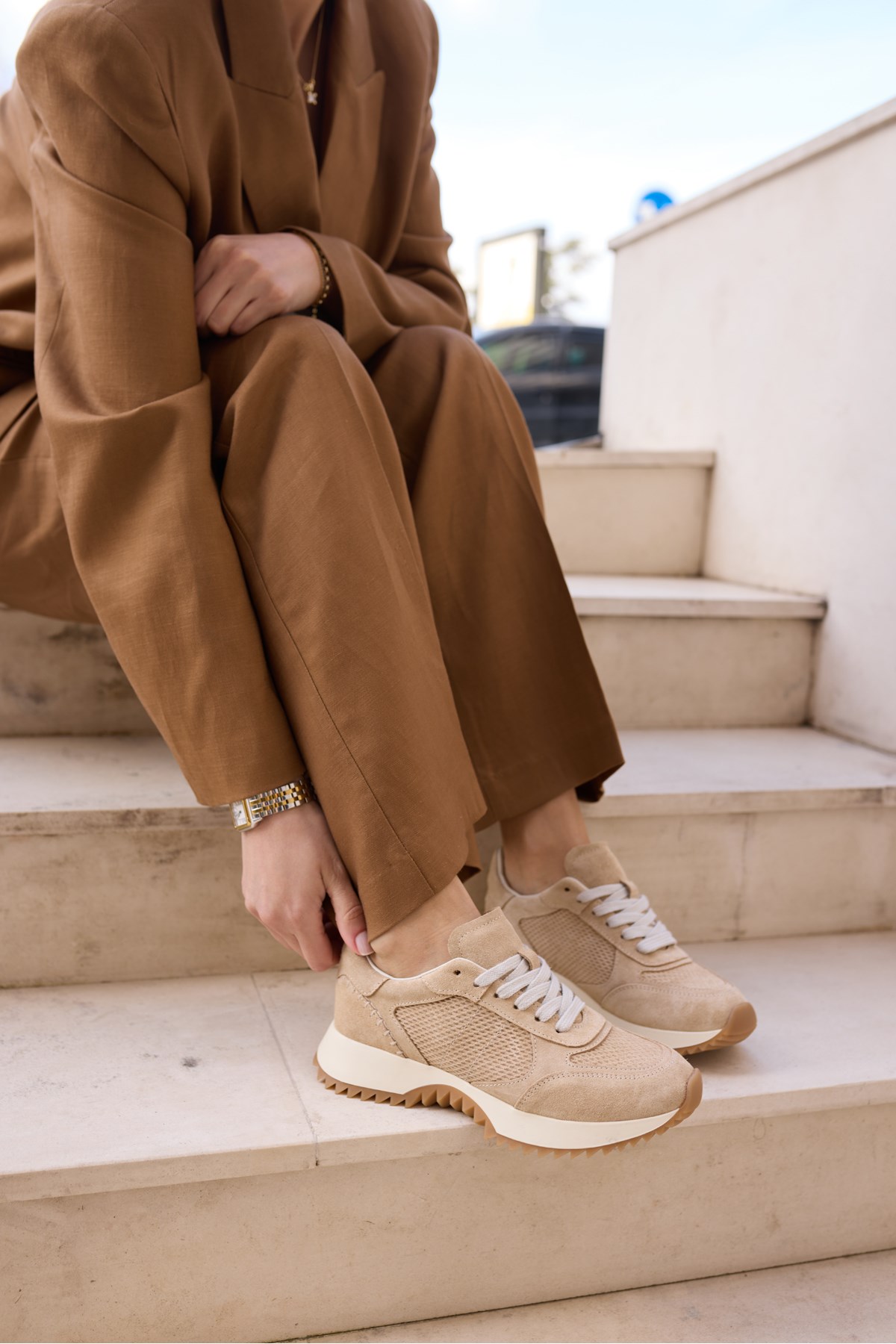 PELLUNA KADİN BEJ BISCUVİ GERCEK DERİ SUET SNEAKER