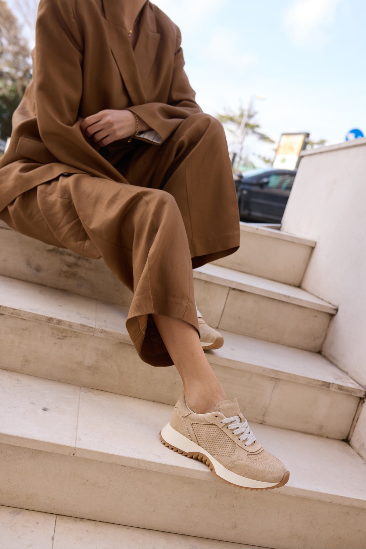 PELLUNA KADİN BEJ BISCUVİ GERCEK DERİ SUET SNEAKER