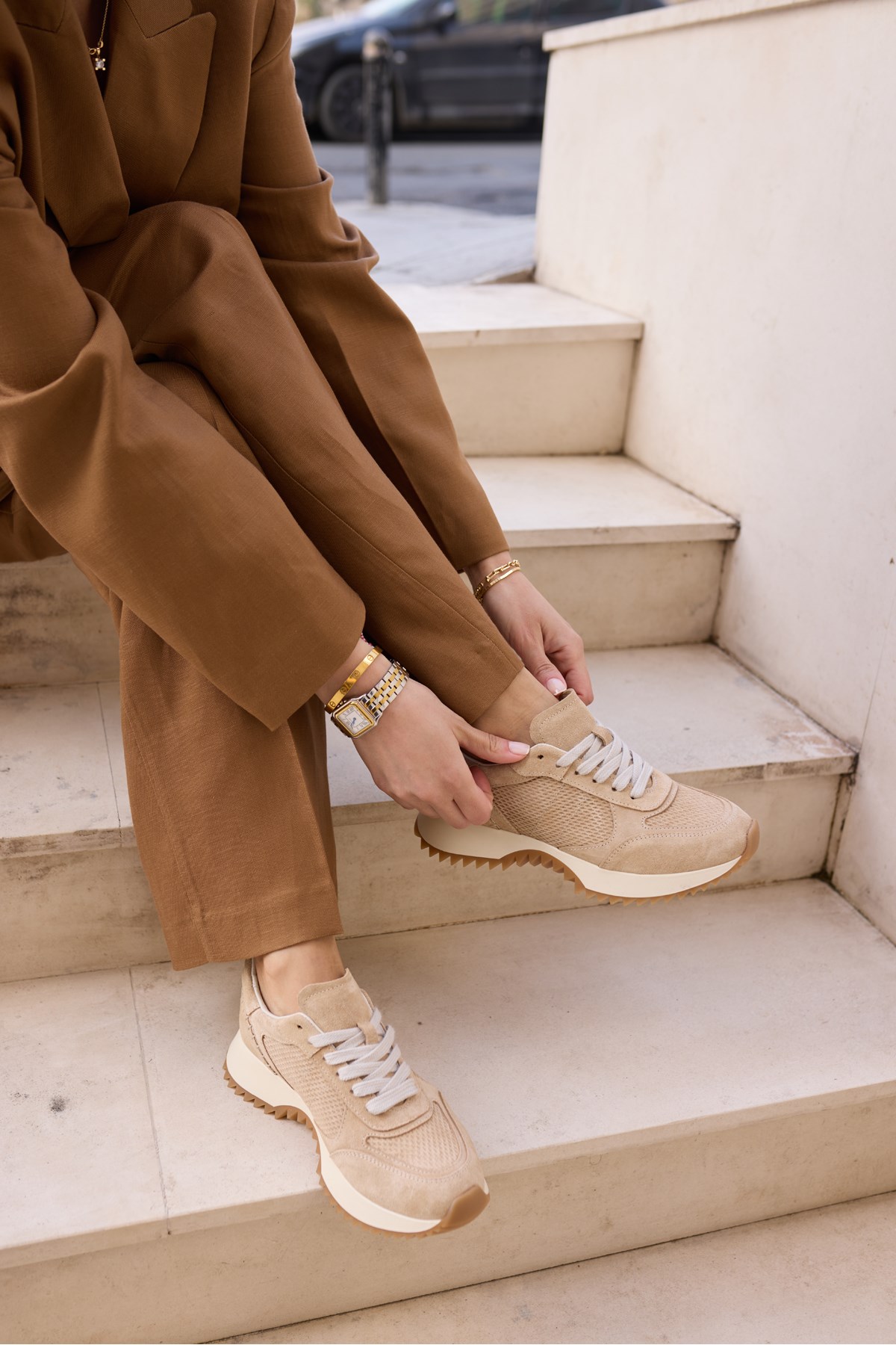 PELLUNA KADİN BEJ BISCUVİ GERCEK DERİ SUET SNEAKER
