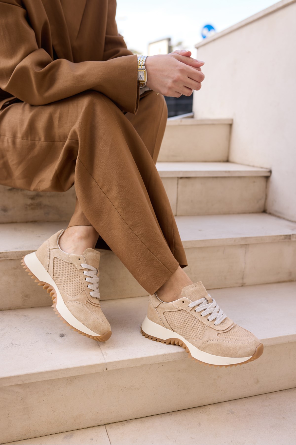 PELLUNA KADİN BEJ BISCUVİ GERCEK DERİ SUET SNEAKER