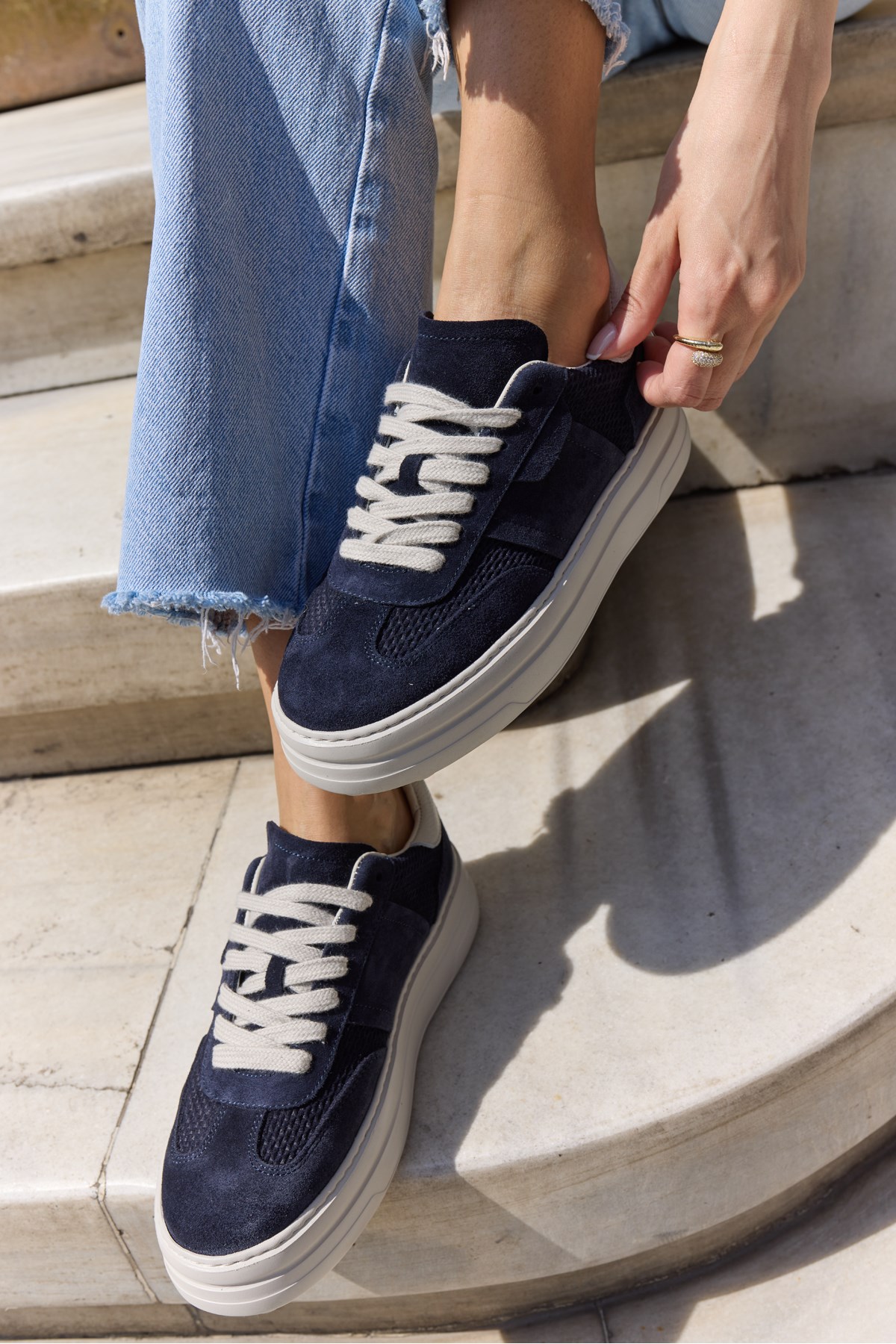LUSSARO KADİN LACİVERTGERCEK DERİ SUET EVA 5 CM SNEAKER
