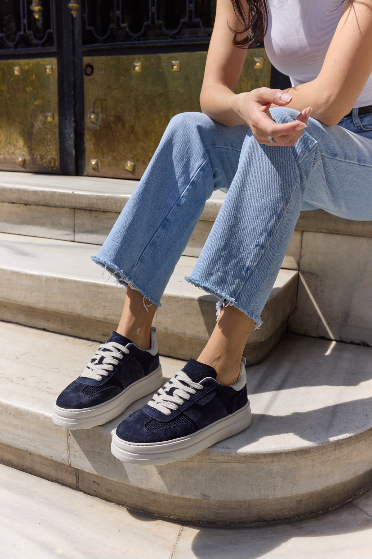 LUSSARO KADİN LACİVERTGERCEK DERİ SUET EVA 5 CM SNEAKER