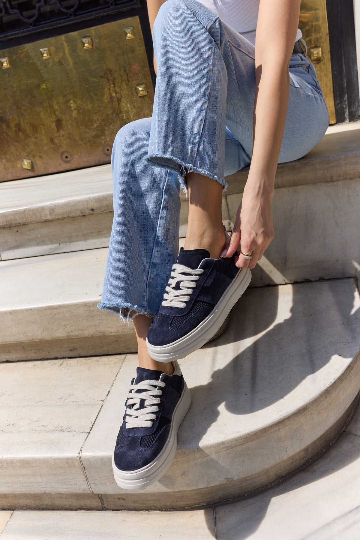 LUSSARO KADİN LACİVERTGERCEK DERİ SUET EVA 5 CM SNEAKER