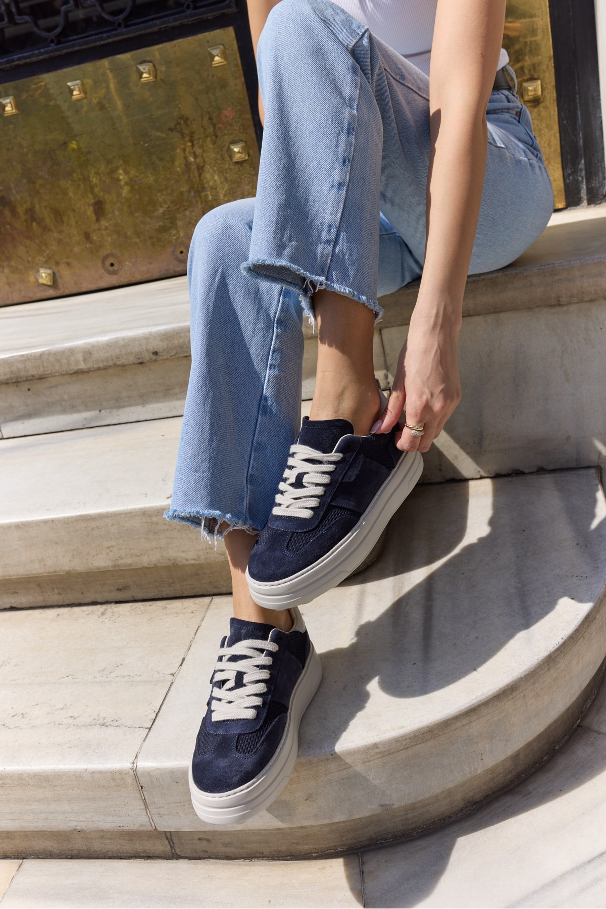 LUSSARO KADİN LACİVERTGERCEK DERİ SUET EVA 5 CM SNEAKER