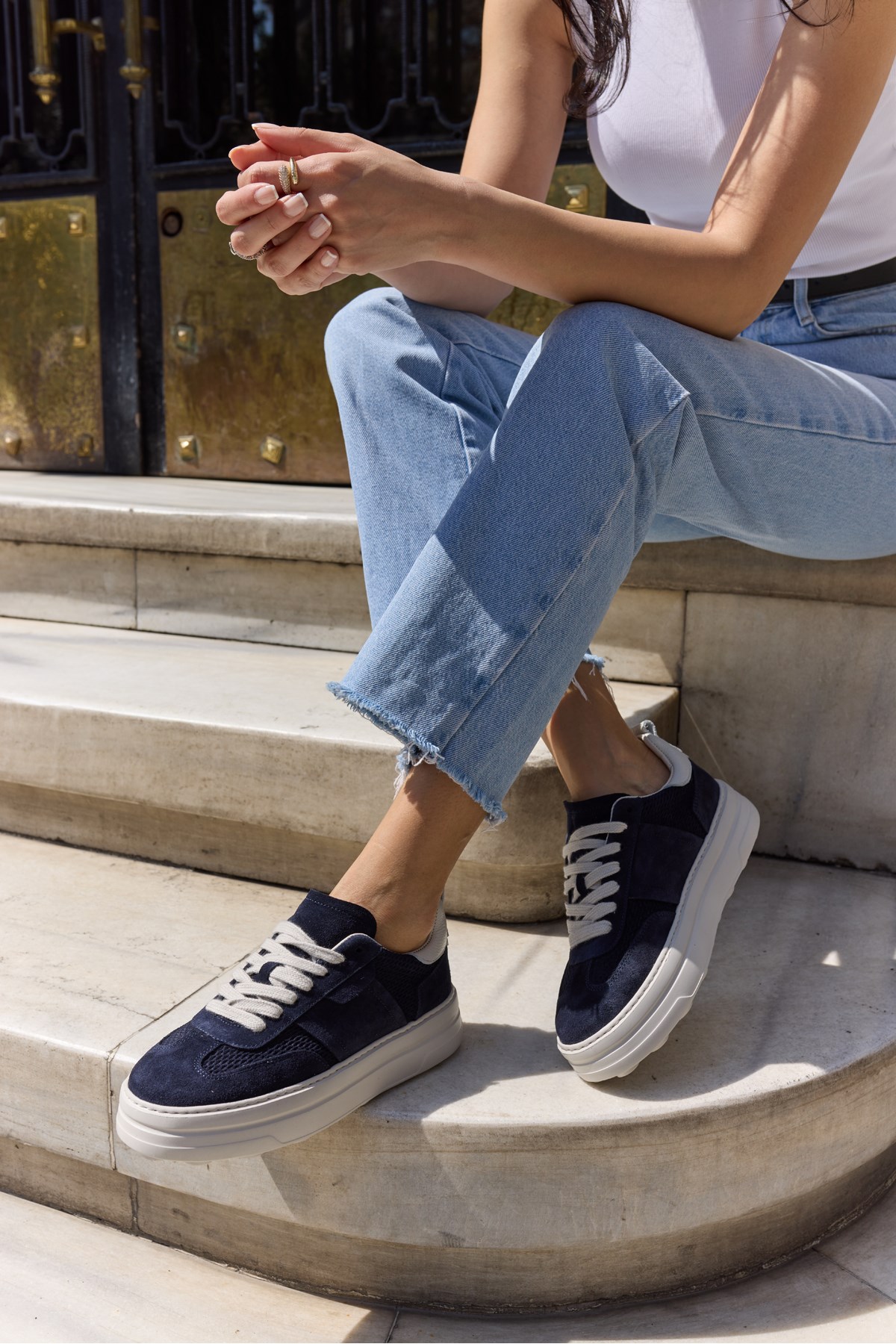 LUSSARO KADİN LACİVERTGERCEK DERİ SUET EVA 5 CM SNEAKER