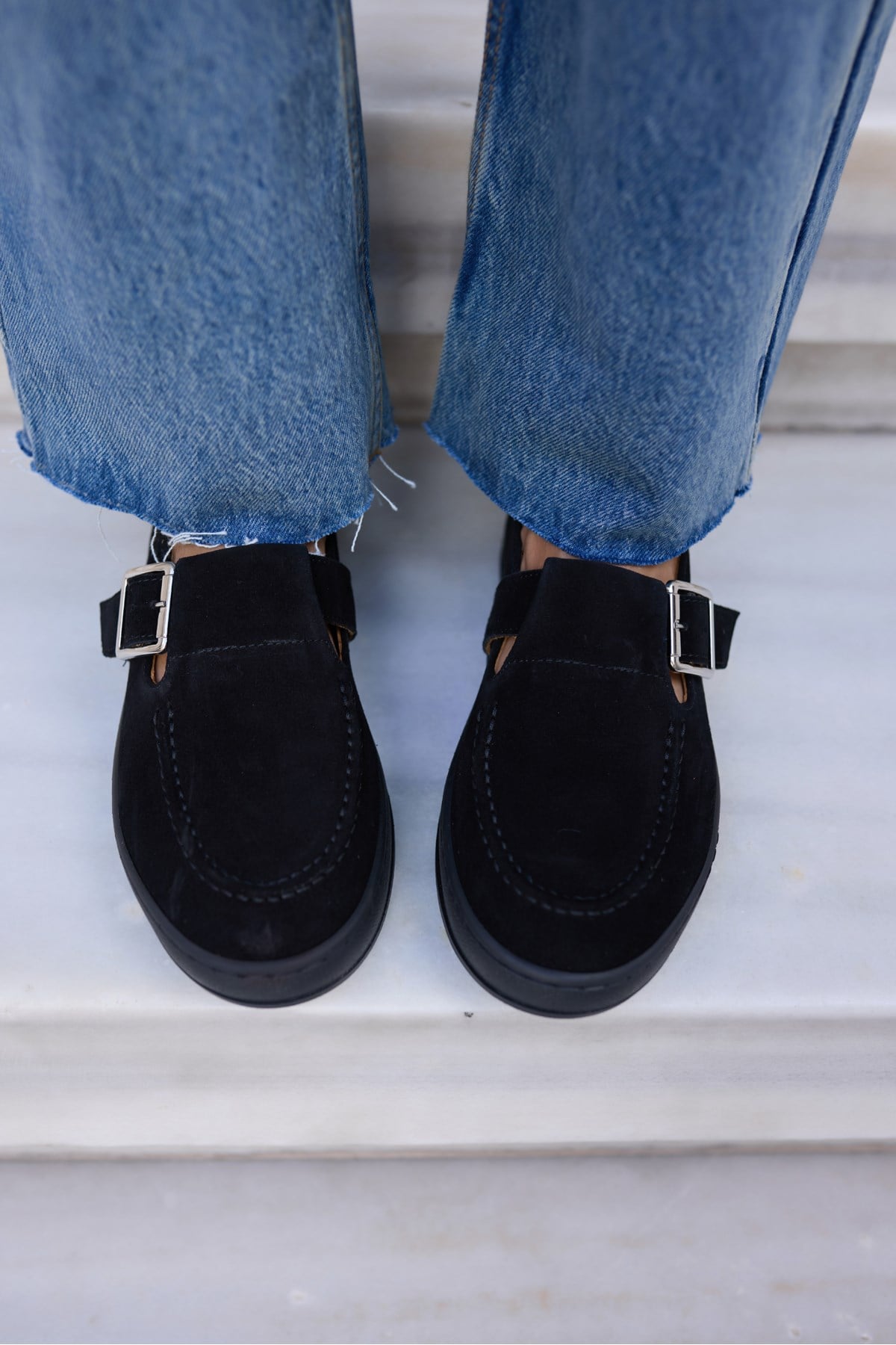 CARMEN KADİN SİYAH GERCEK SUET TOKALI LOAFER AYAKKABİ
