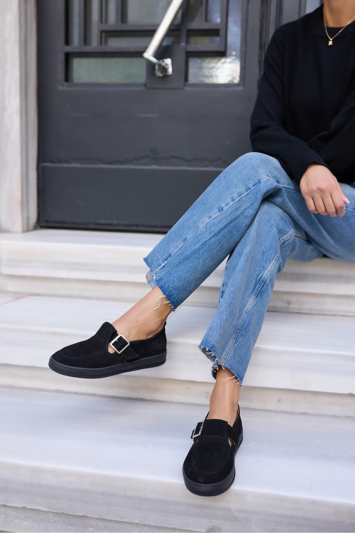 CARMEN KADİN SİYAH GERCEK SUET TOKALI LOAFER AYAKKABİ
