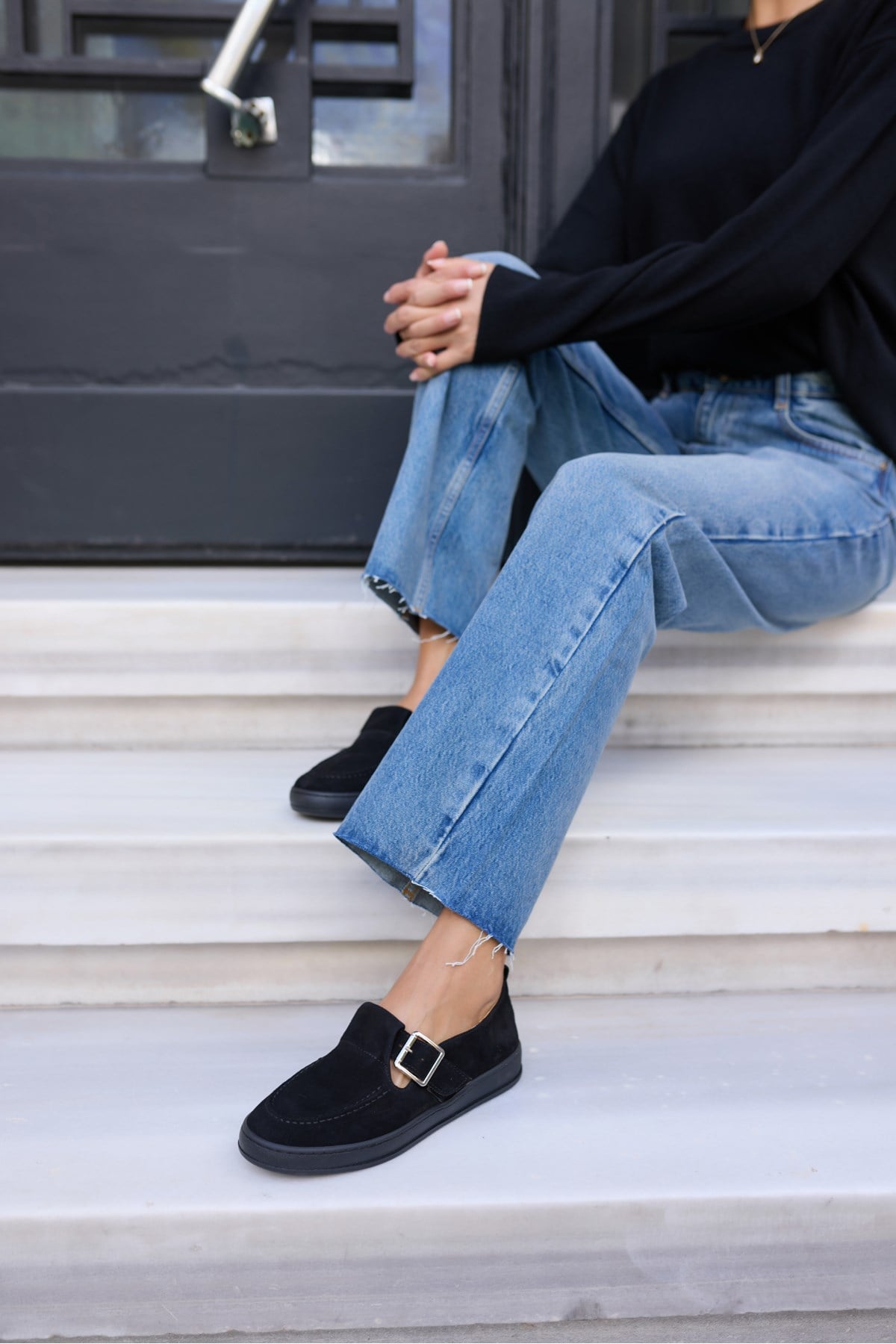CARMEN KADİN SİYAH GERCEK SUET TOKALI LOAFER AYAKKABİ
