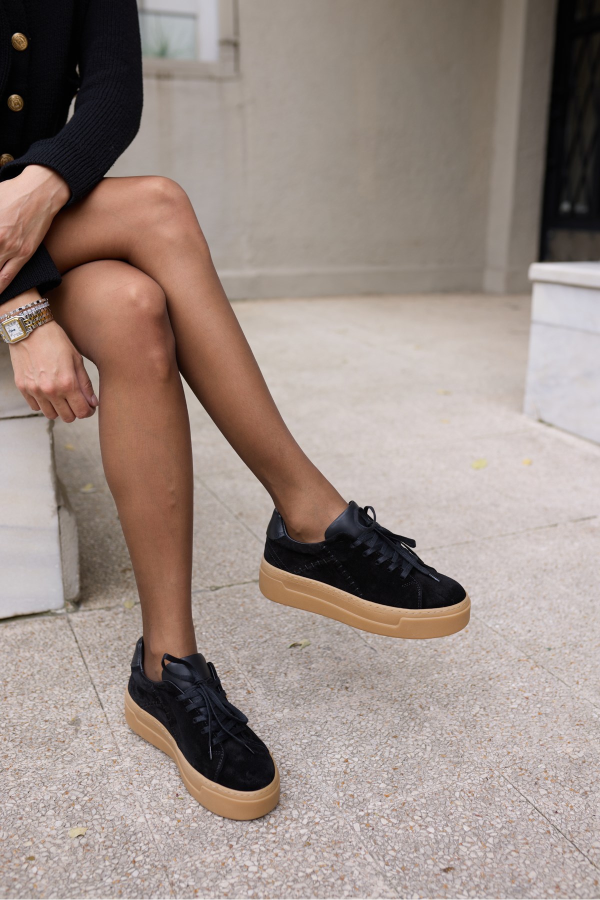JENNY KADİN SİYAH GERCEK DERİ SUET SİYAH DERİ GARNILI SNEAKER