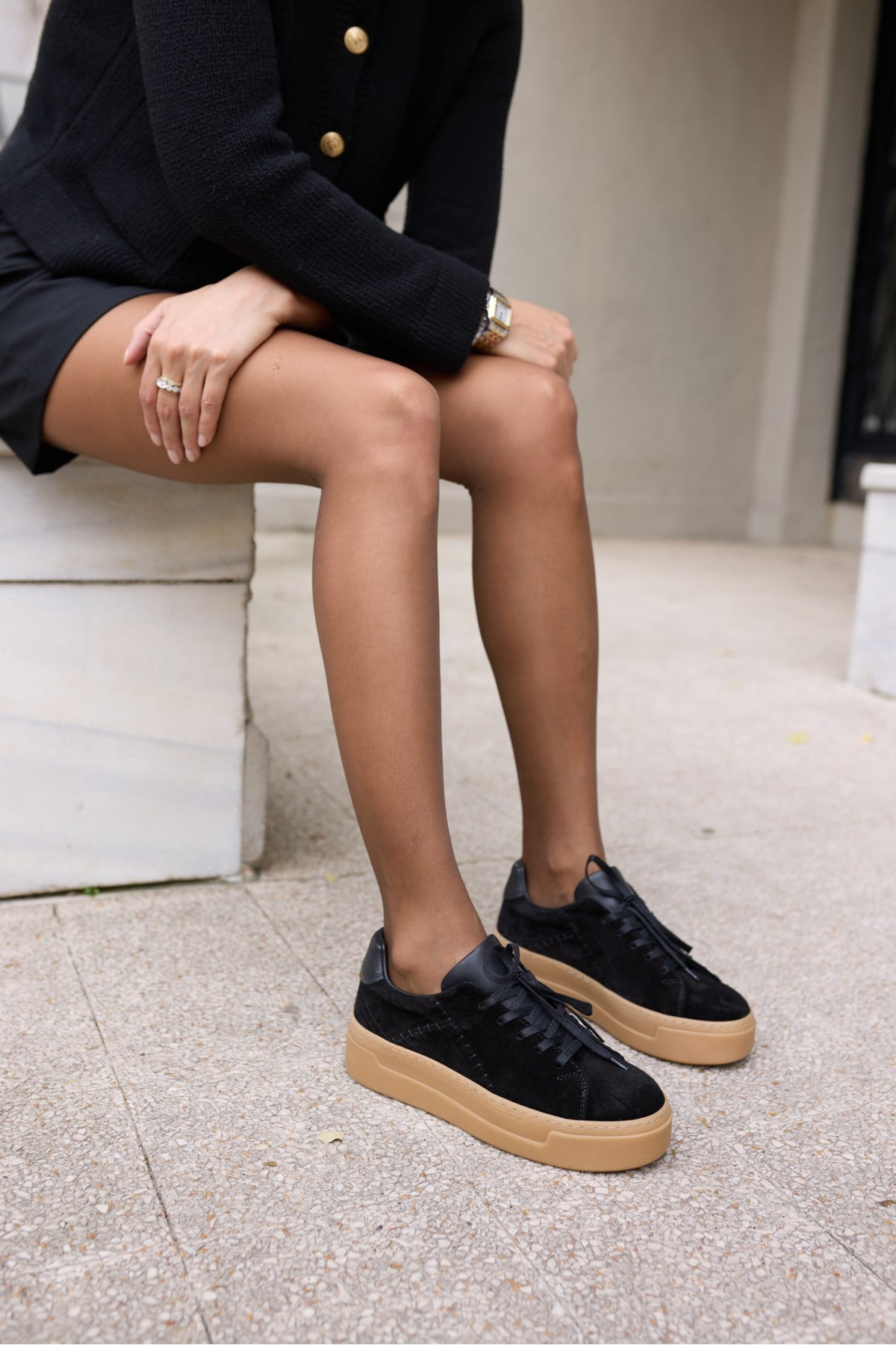JENNY KADİN SİYAH GERCEK DERİ SUET SİYAH DERİ GARNILI SNEAKER
