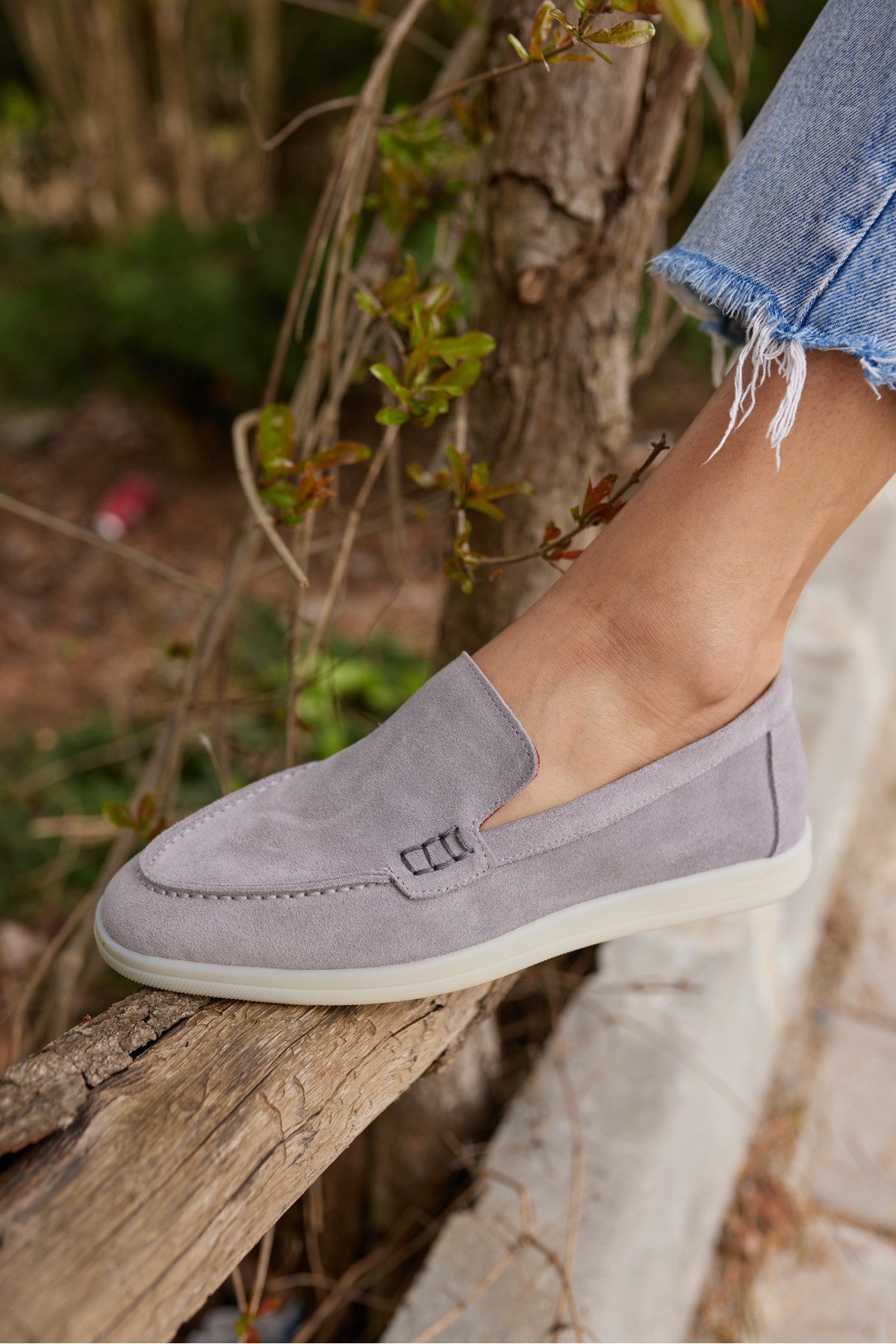 AMOR KADIN GRİ GERCEK SUET LOAFER AYAKKABİ