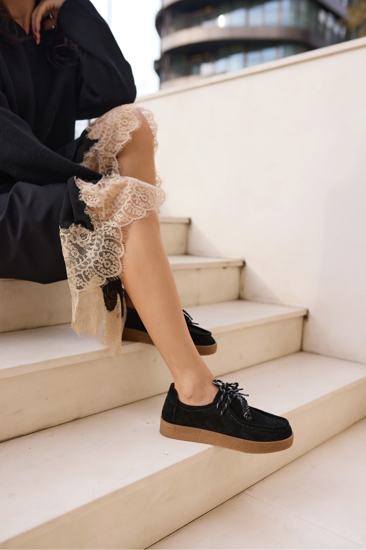 LEMARİO KADİN SİYAH SUET BAGCIK DETAY KAUCUK TABAN LOAFER