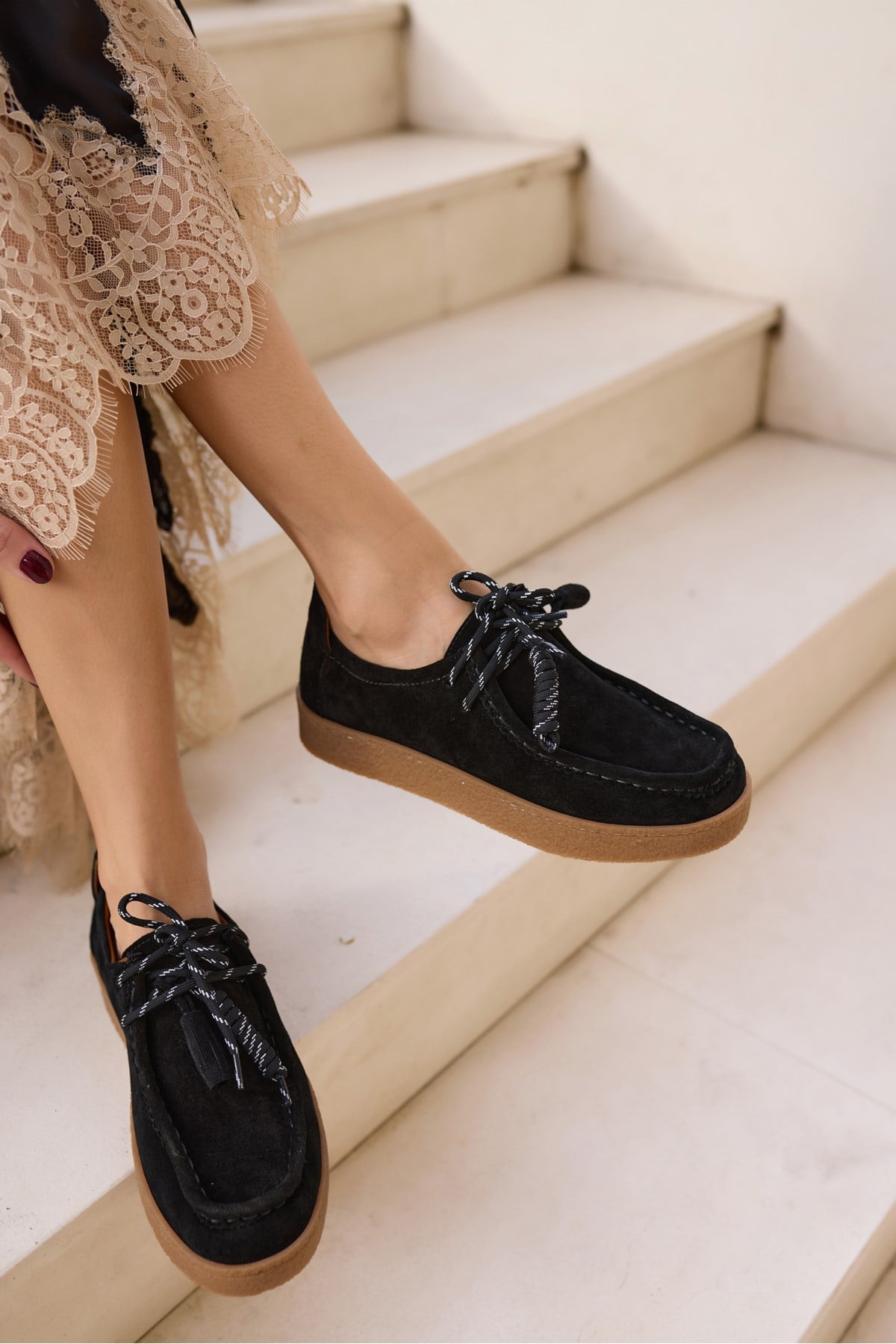 LEMARİO KADİN SİYAH SUET BAGCIK DETAY KAUCUK TABAN LOAFER