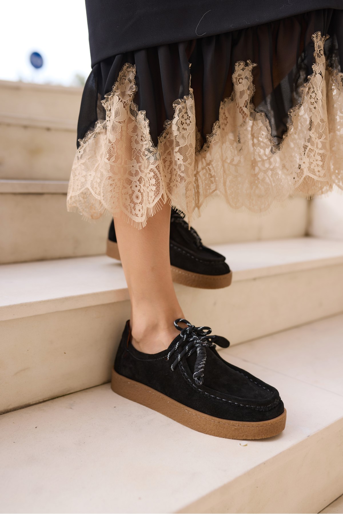 LEMARİO KADİN SİYAH SUET BAGCIK DETAY KAUCUK TABAN LOAFER