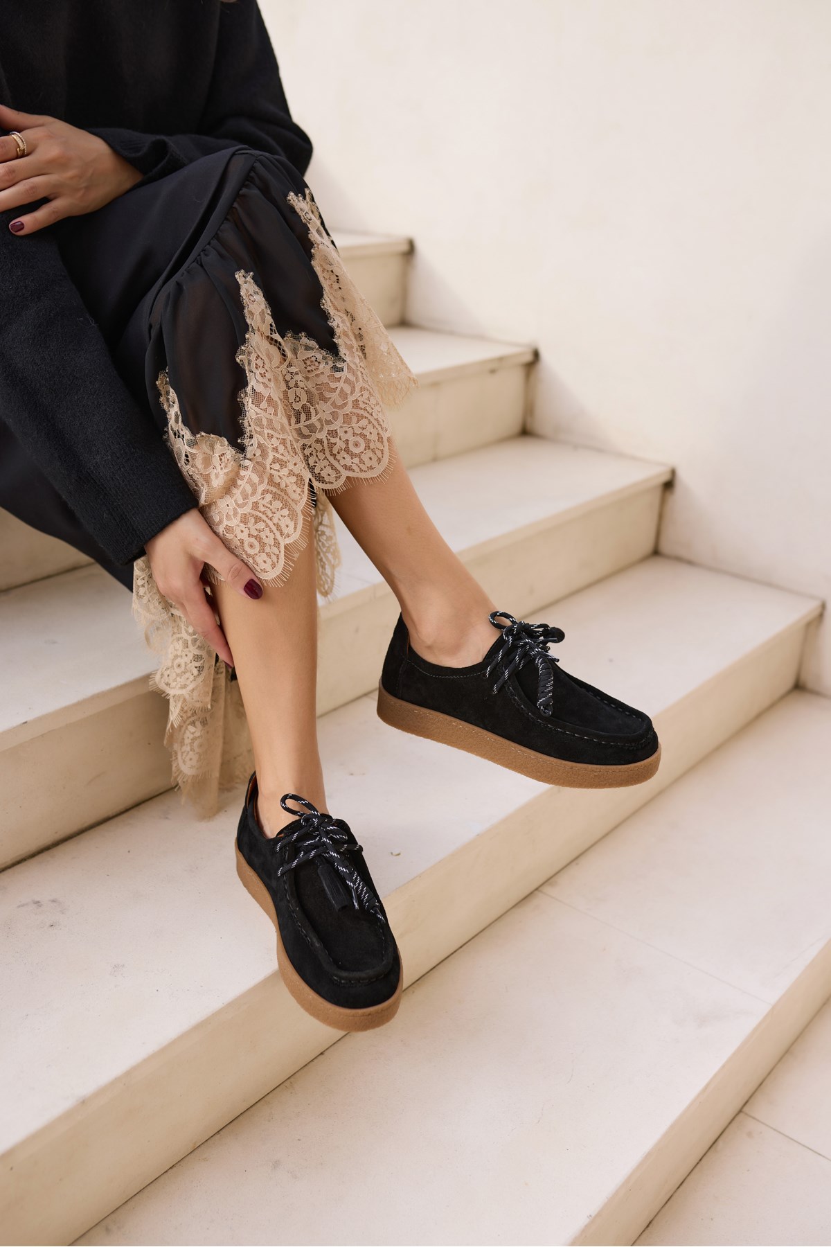 LEMARİO KADİN SİYAH SUET BAGCIK DETAY KAUCUK TABAN LOAFER