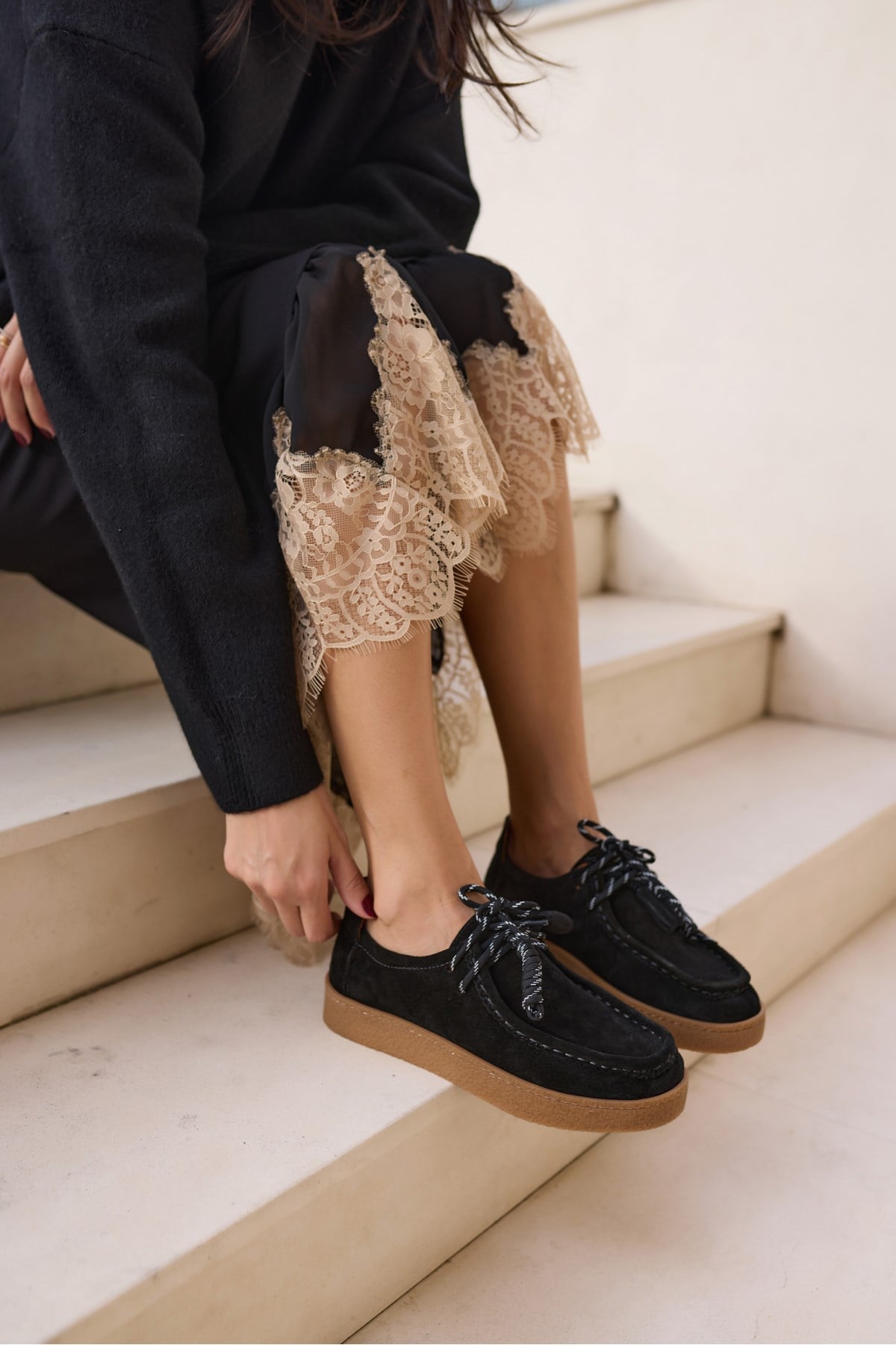 LEMARİO KADİN SİYAH SUET BAGCIK DETAY KAUCUK TABAN LOAFER