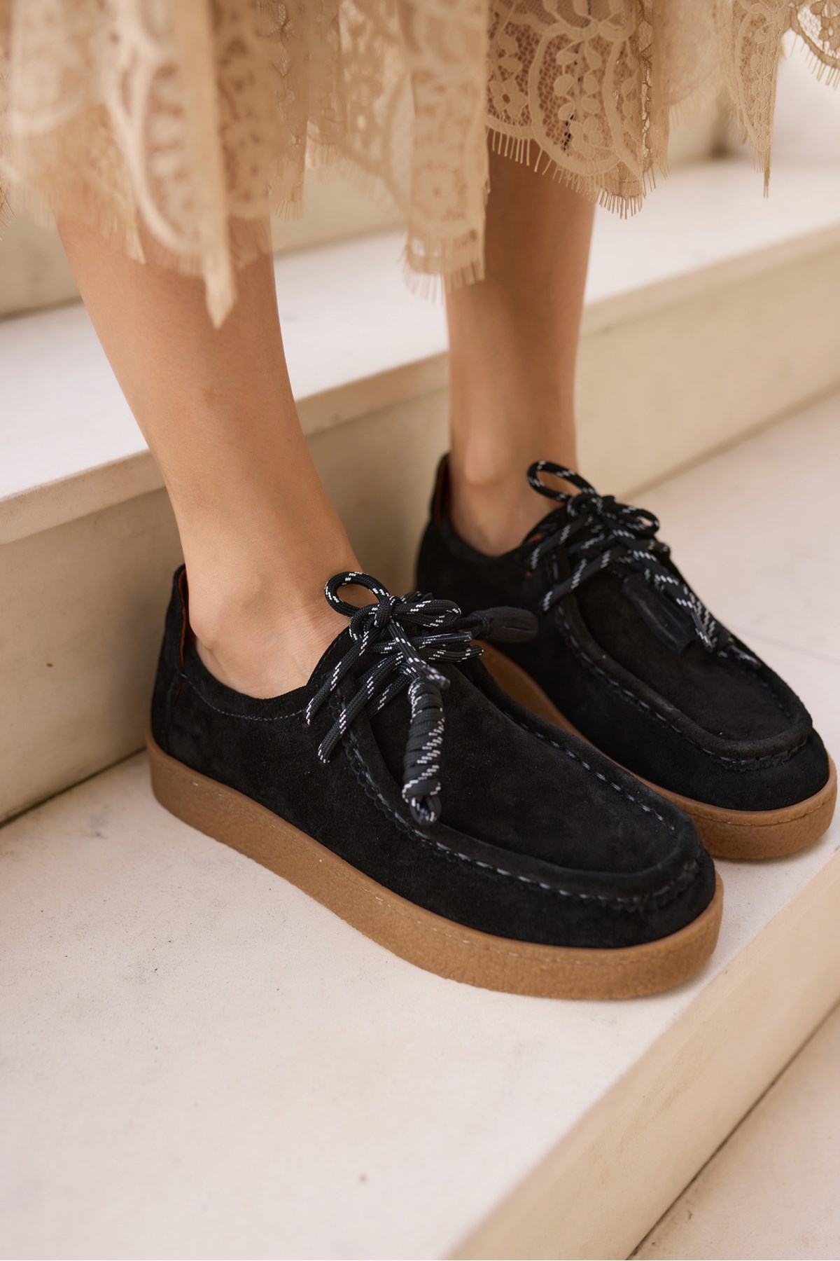 LEMARİO KADİN SİYAH SUET BAGCIK DETAY KAUCUK TABAN LOAFER