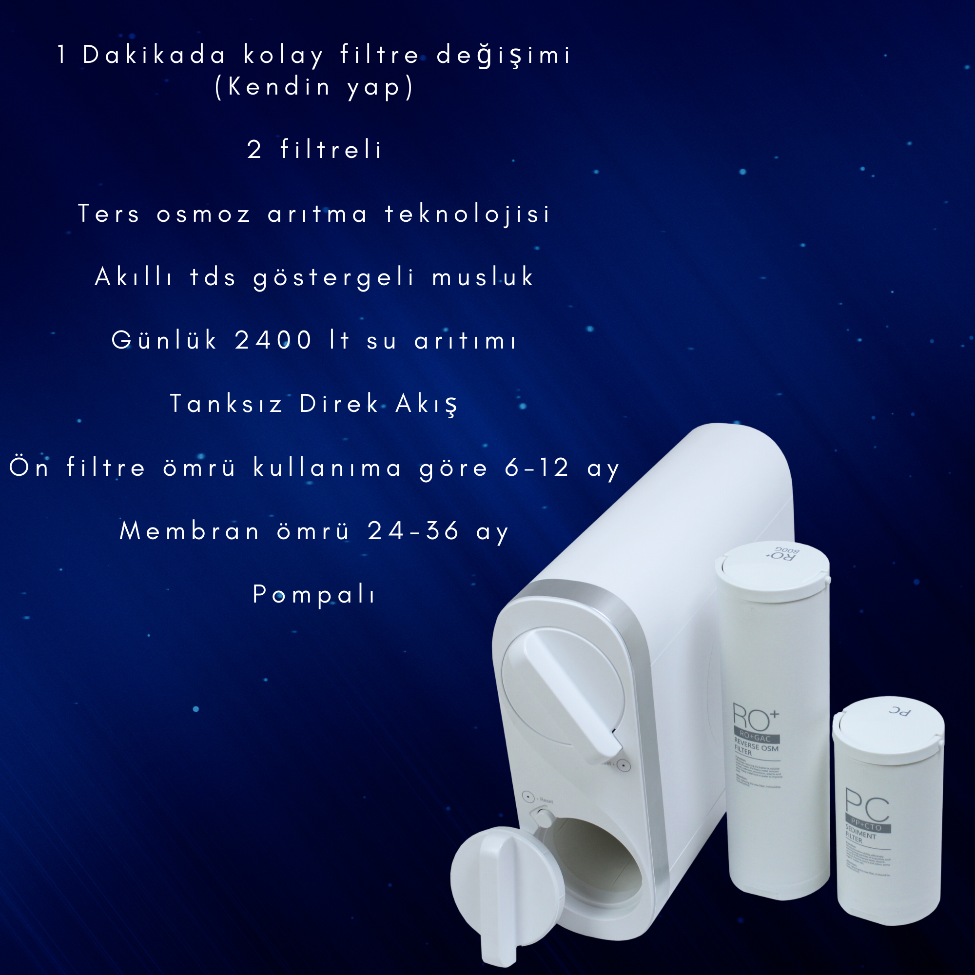 Ro 800 Direk Akış Günlük 2400 Litre Su Arıtım Kapasiteli Su Arıtma Cihazı