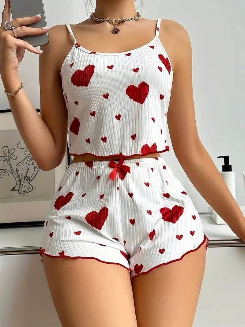 2'li Fitilli Bordo Kalpli Şortlu Pijama Takımı