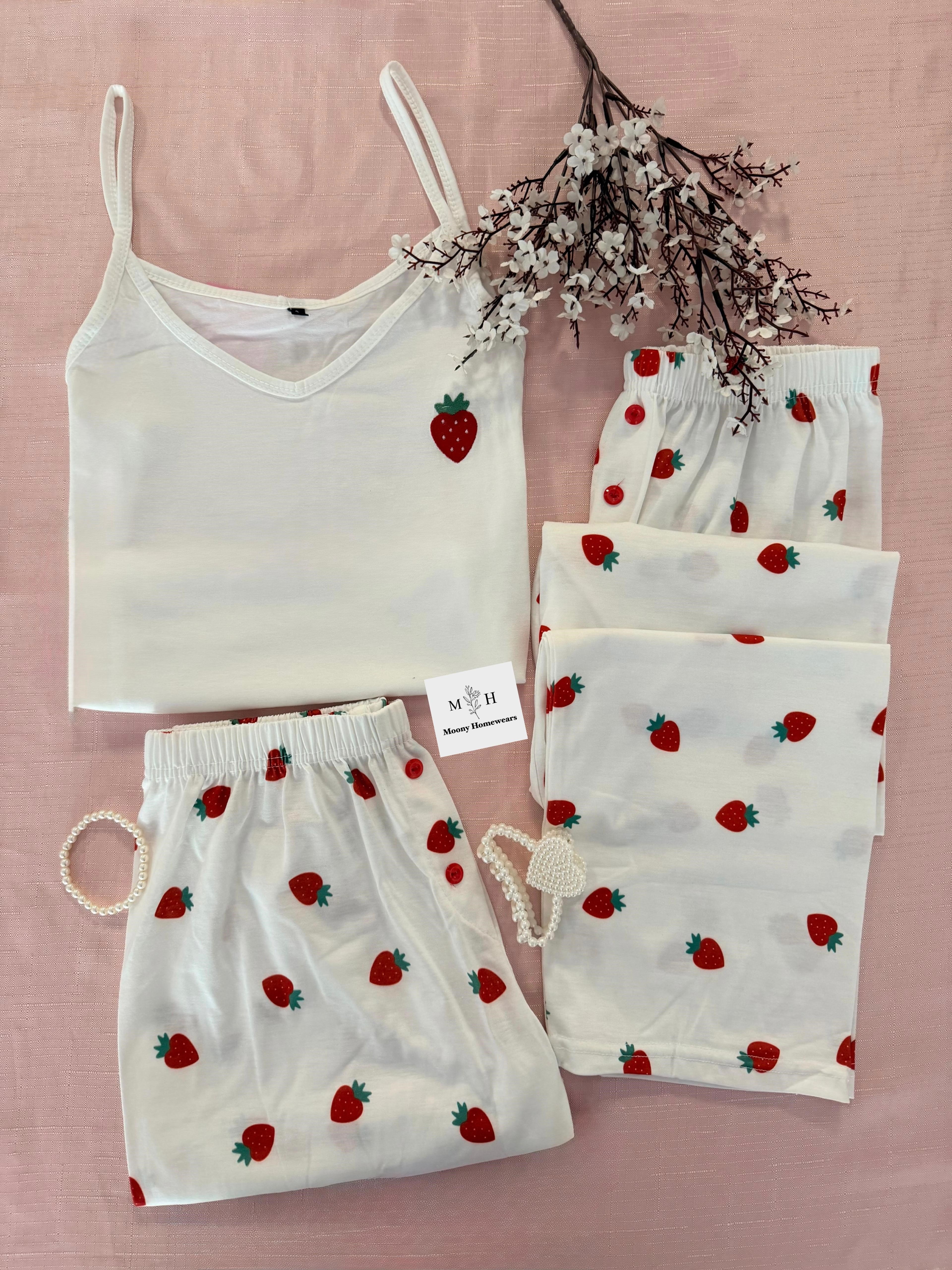 3'lü Fragaria Çilek Yumuşacık Pijama Takımı